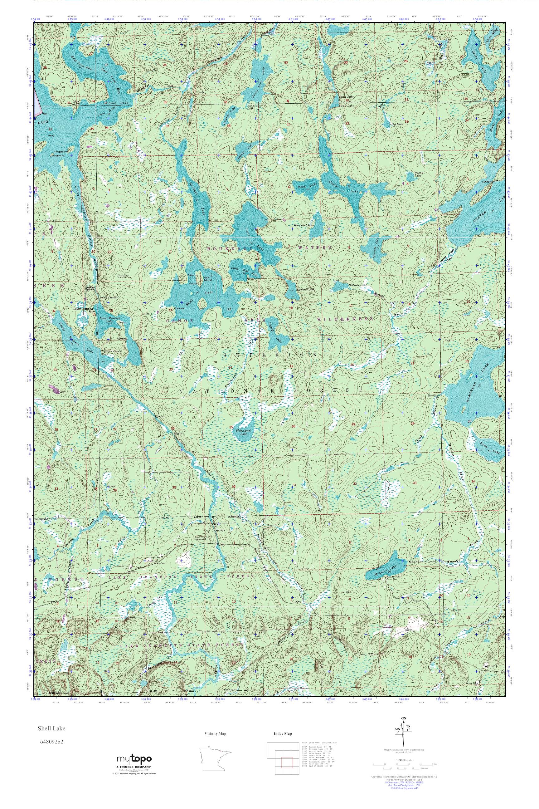 MyTopo Shell Lake, Minnesota USGS Quad Topo Map