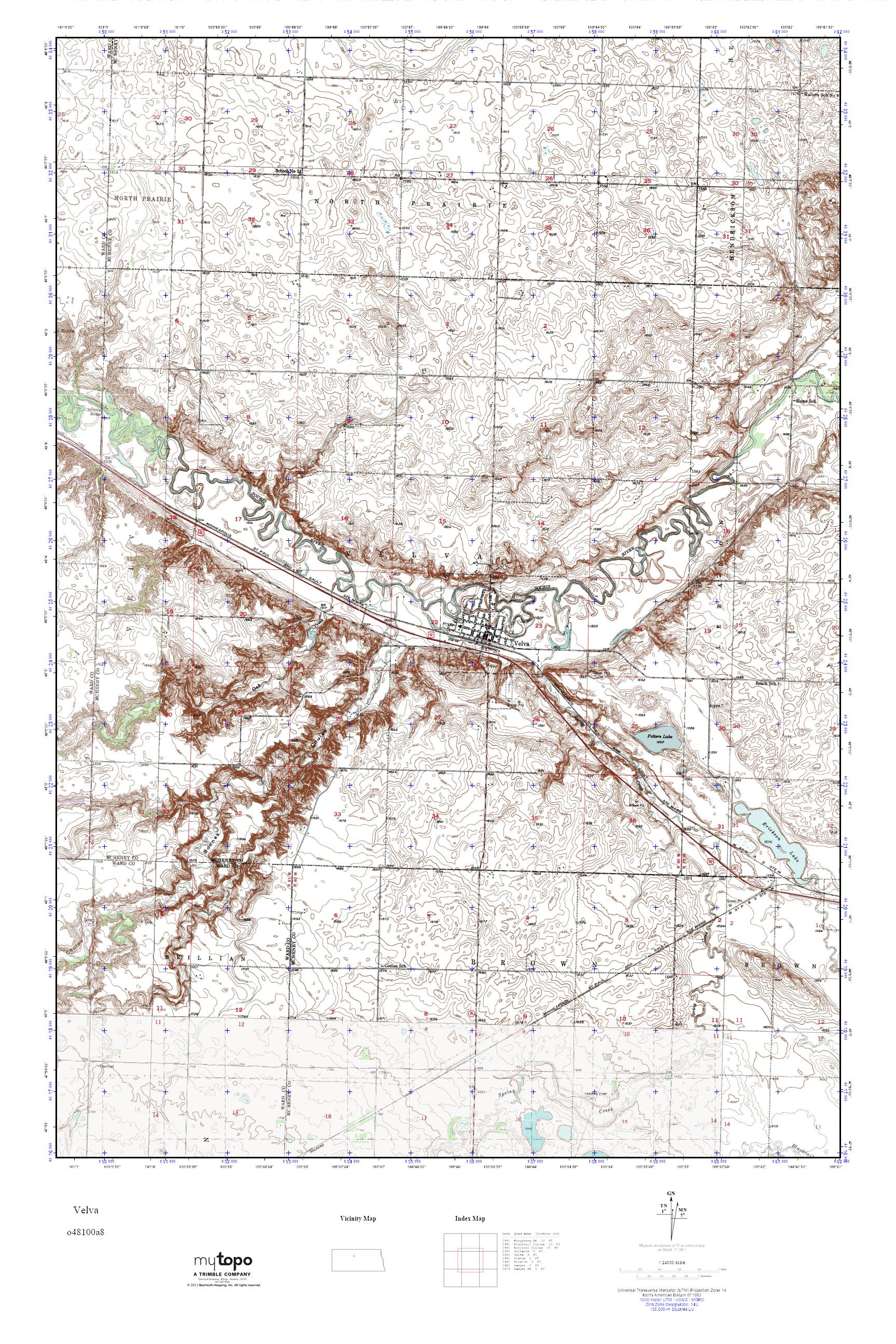 MyTopo Velva, North Dakota USGS Quad Topo Map