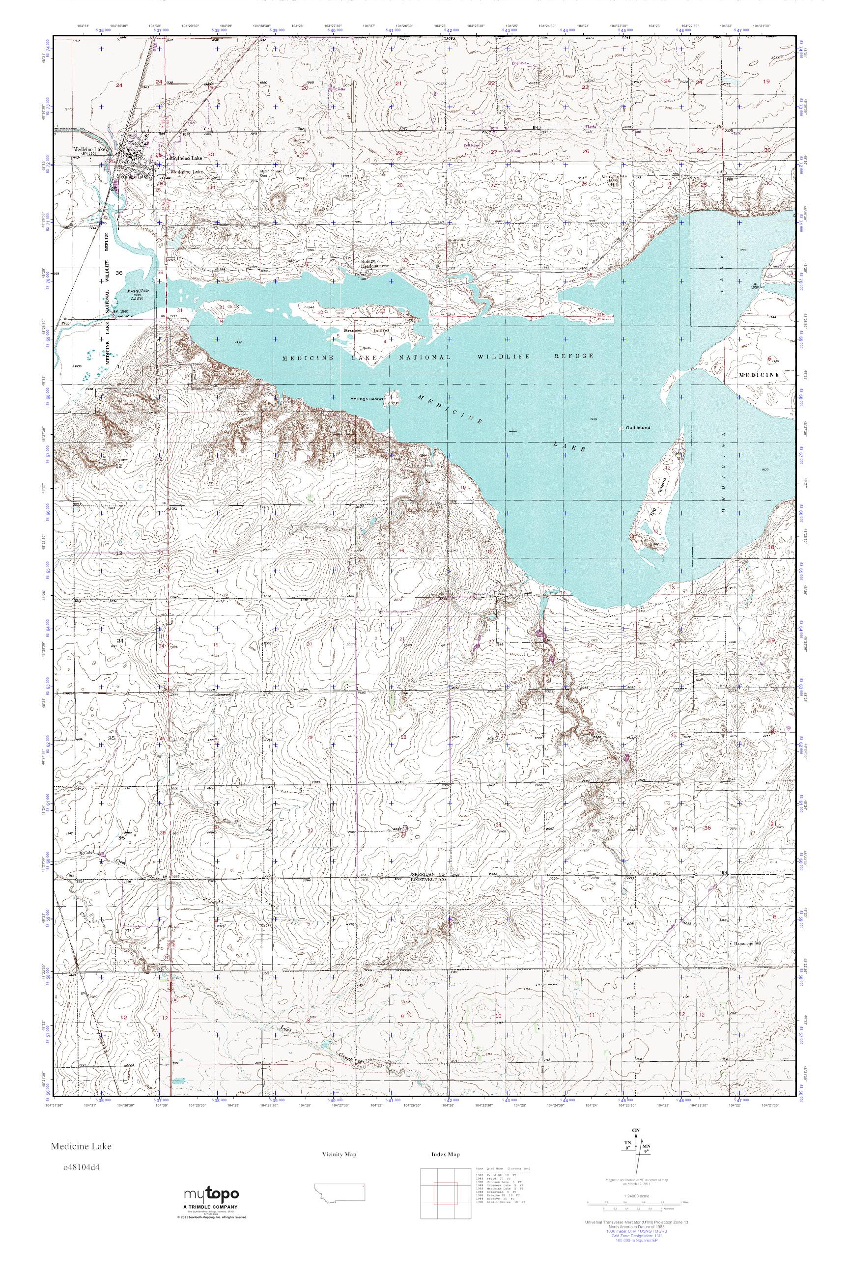 MyTopo Medicine Lake, Montana USGS Quad Topo Map