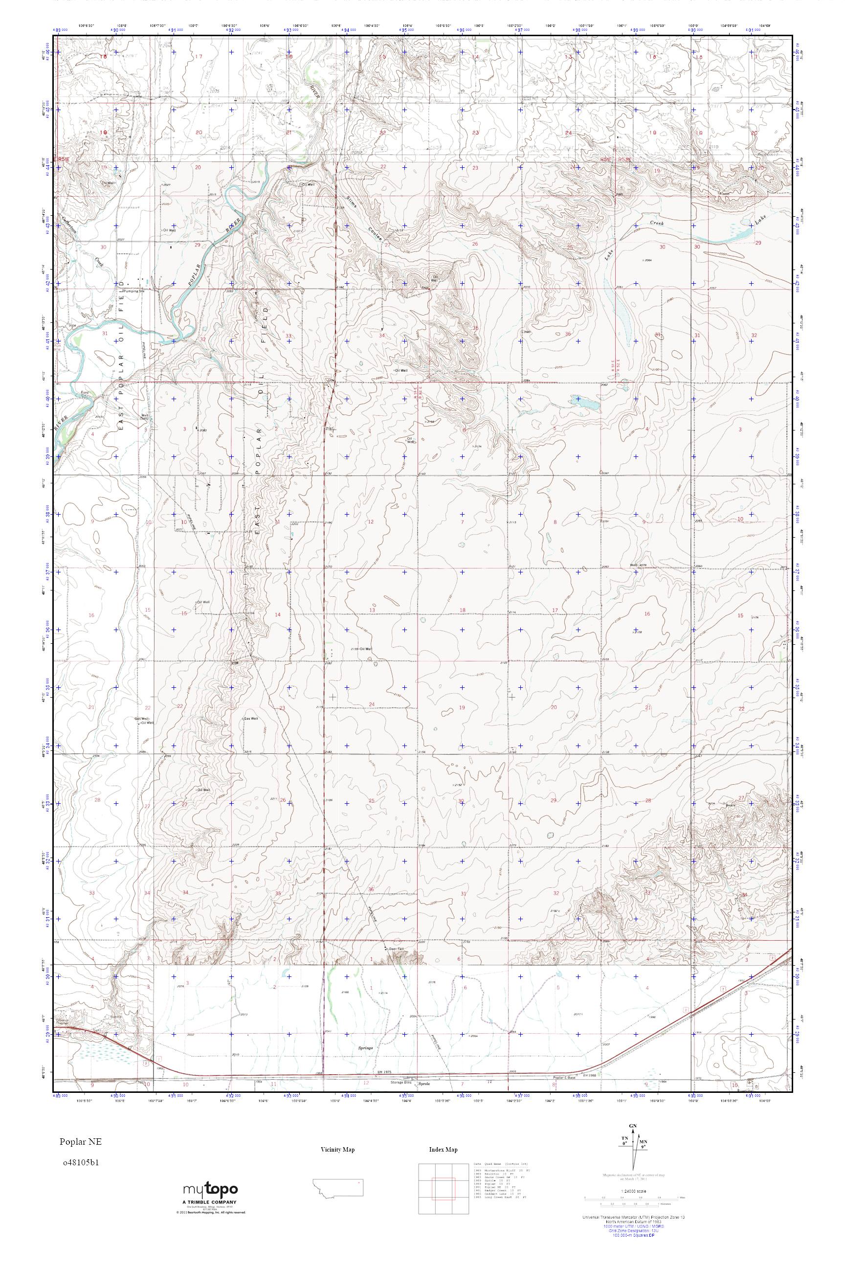 MyTopo Poplar NE, Montana USGS Quad Topo Map
