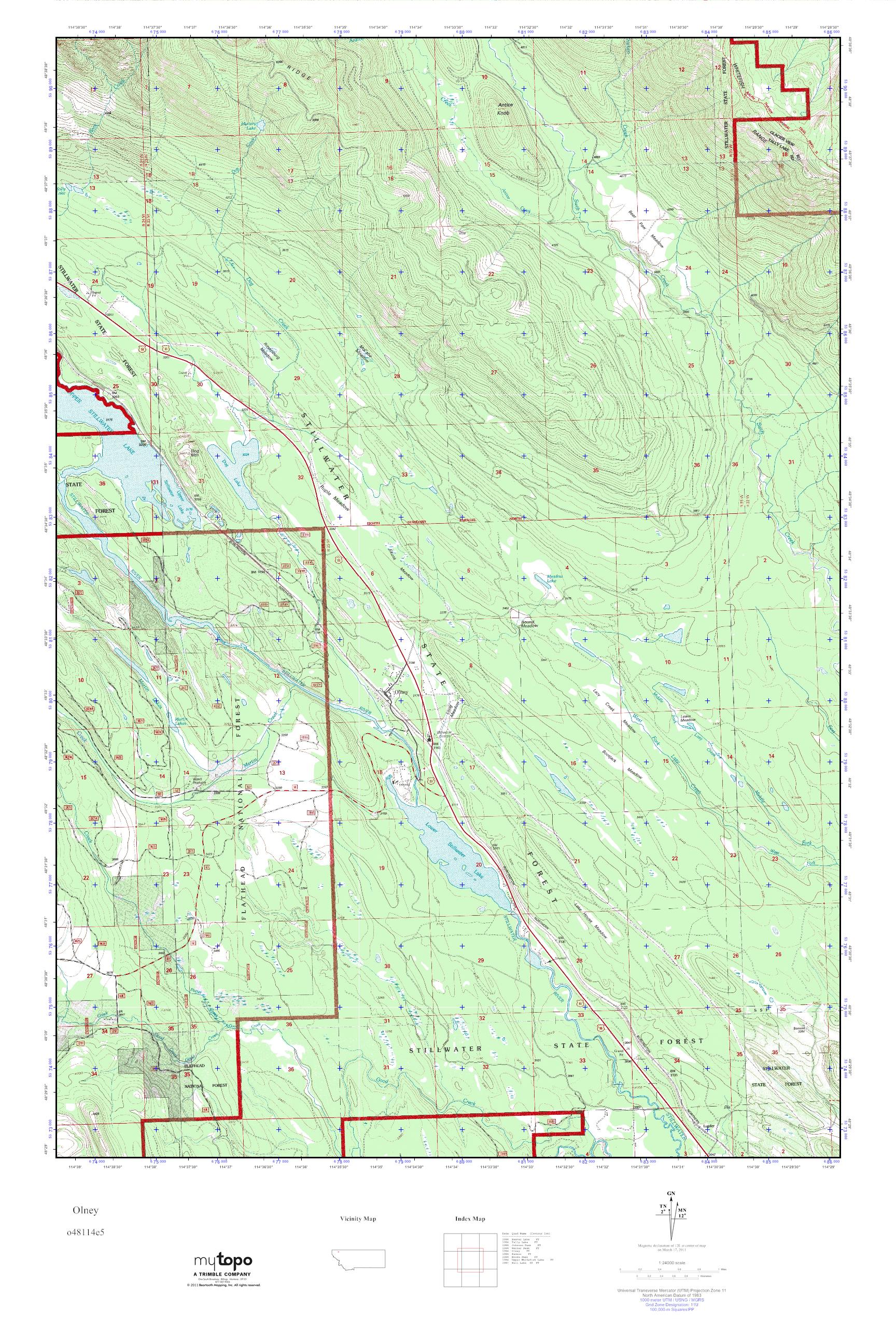 MyTopo Olney, Montana USGS Quad Topo Map