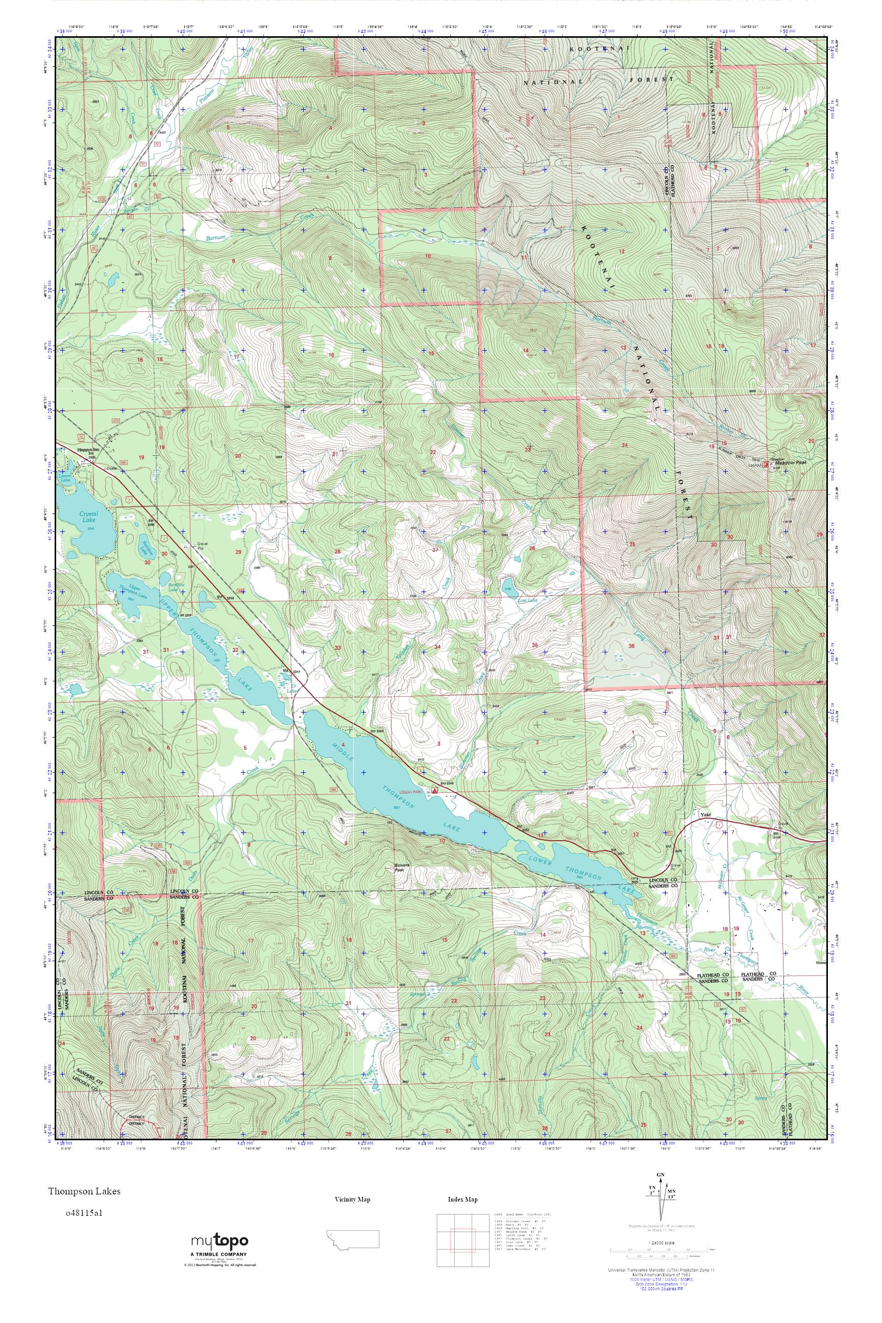 MyTopo Thompson Lakes, Montana USGS Quad Topo Map