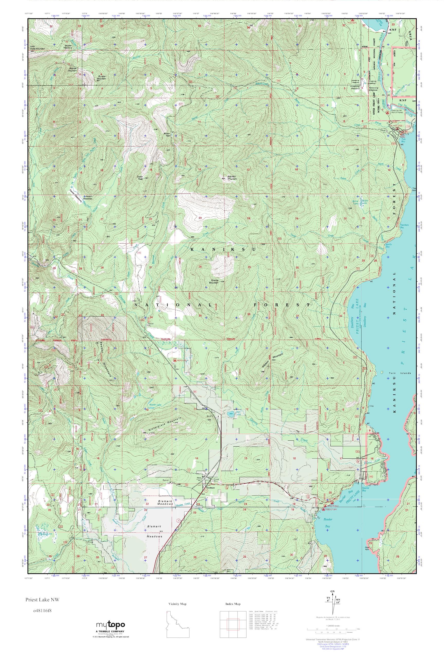 MyTopo Priest Lake NW, Idaho USGS Quad Topo Map