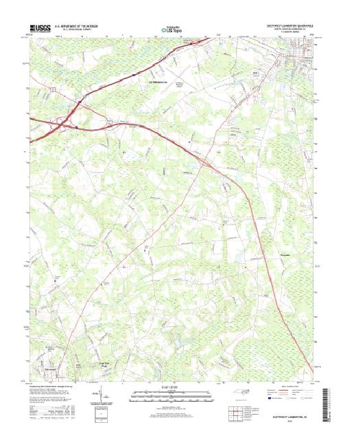 MyTopo Southwest Lumberton, North Carolina USGS Quad Topo Map