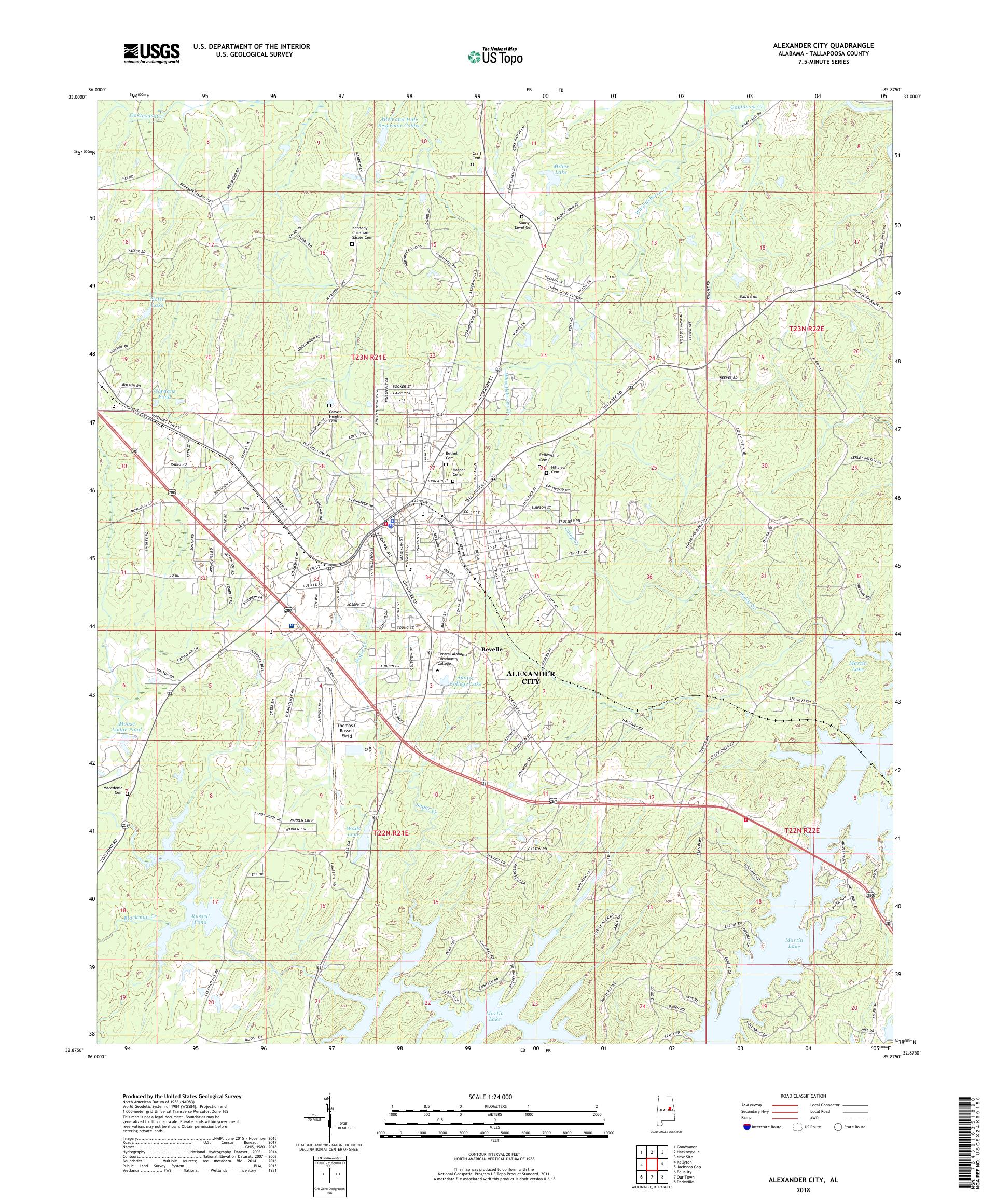 MyTopo Alexander City, Alabama USGS Quad Topo Map