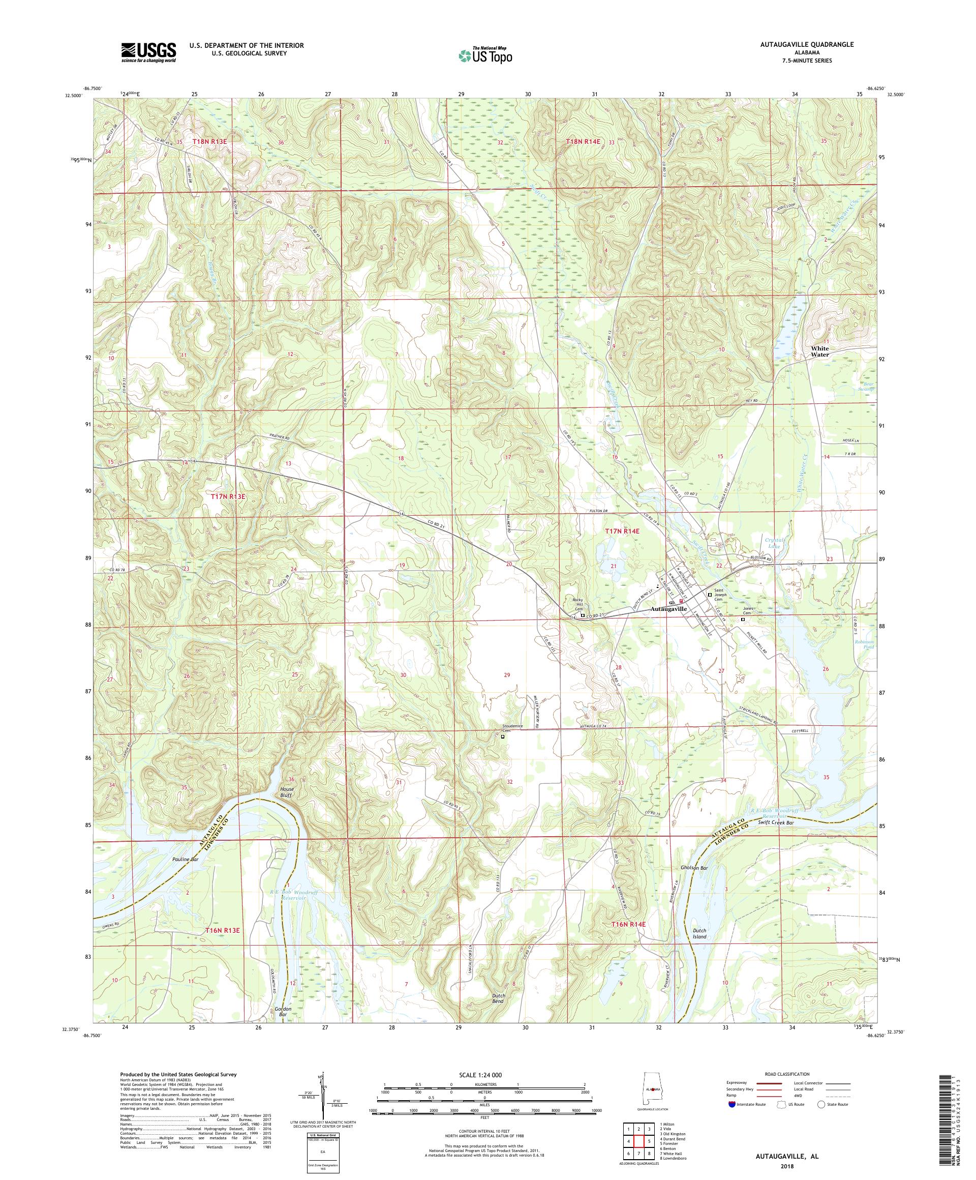 MyTopo Autaugaville, Alabama USGS Quad Topo Map