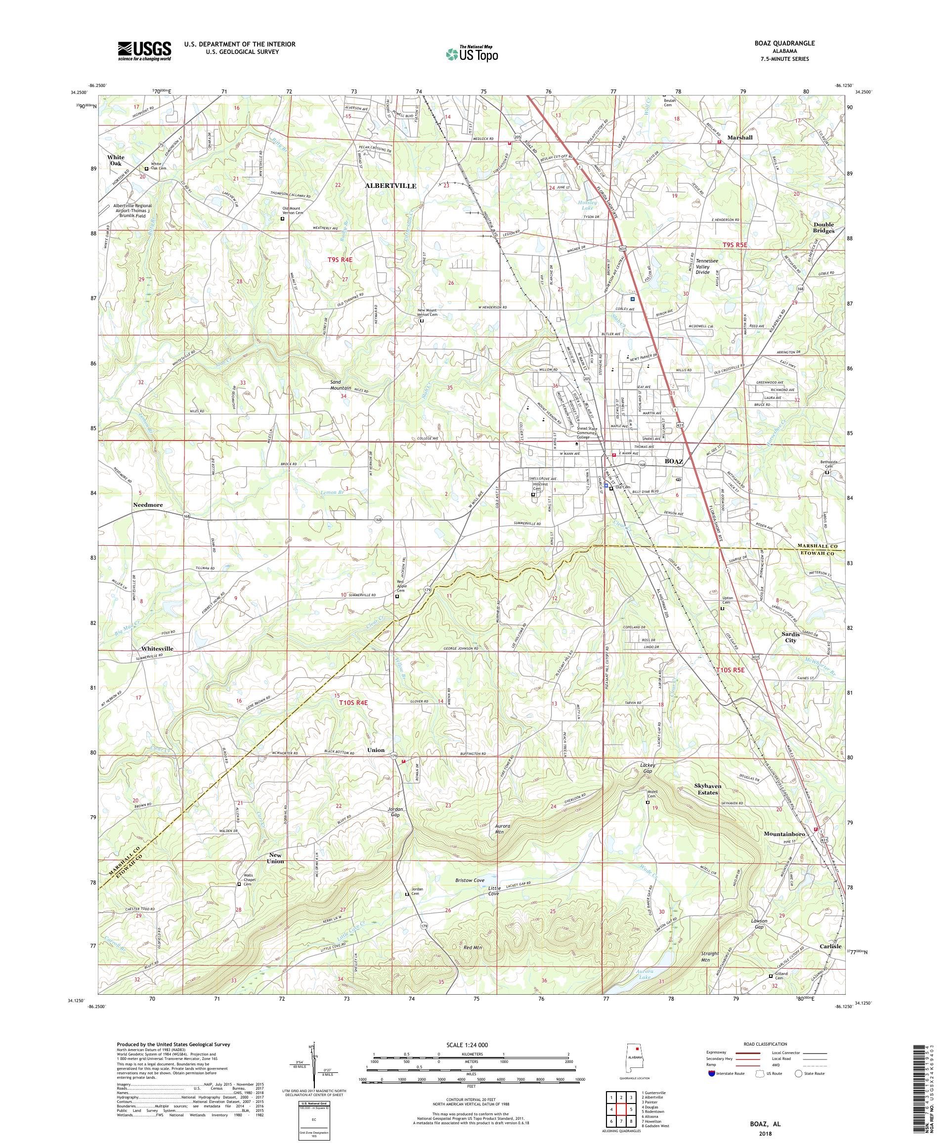 MyTopo Boaz, Alabama USGS Quad Topo Map