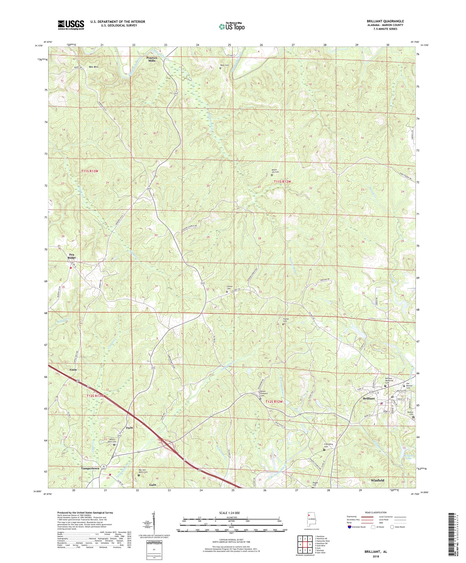 MyTopo Brilliant, Alabama USGS Quad Topo Map