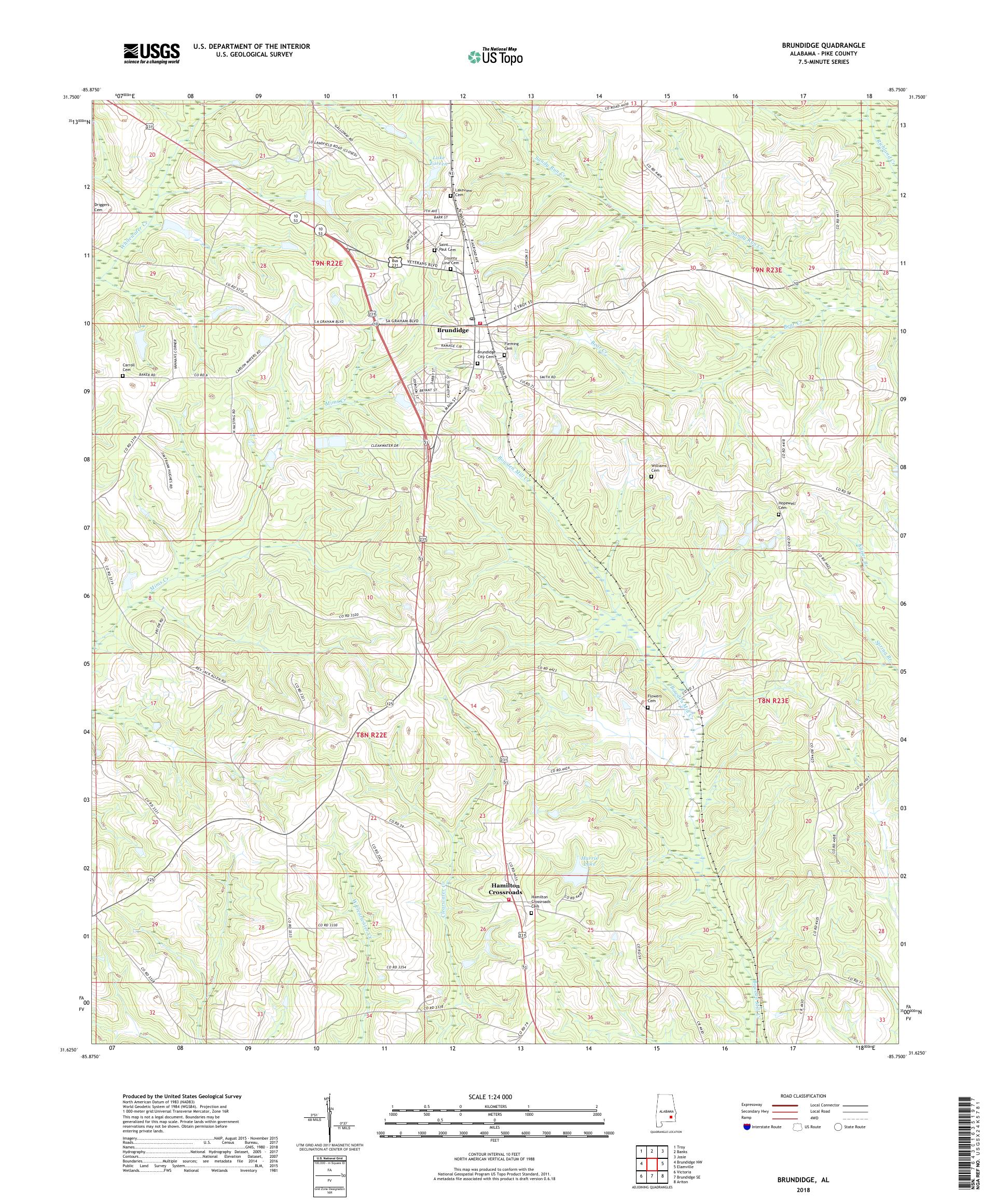 MyTopo Brundidge, Alabama USGS Quad Topo Map