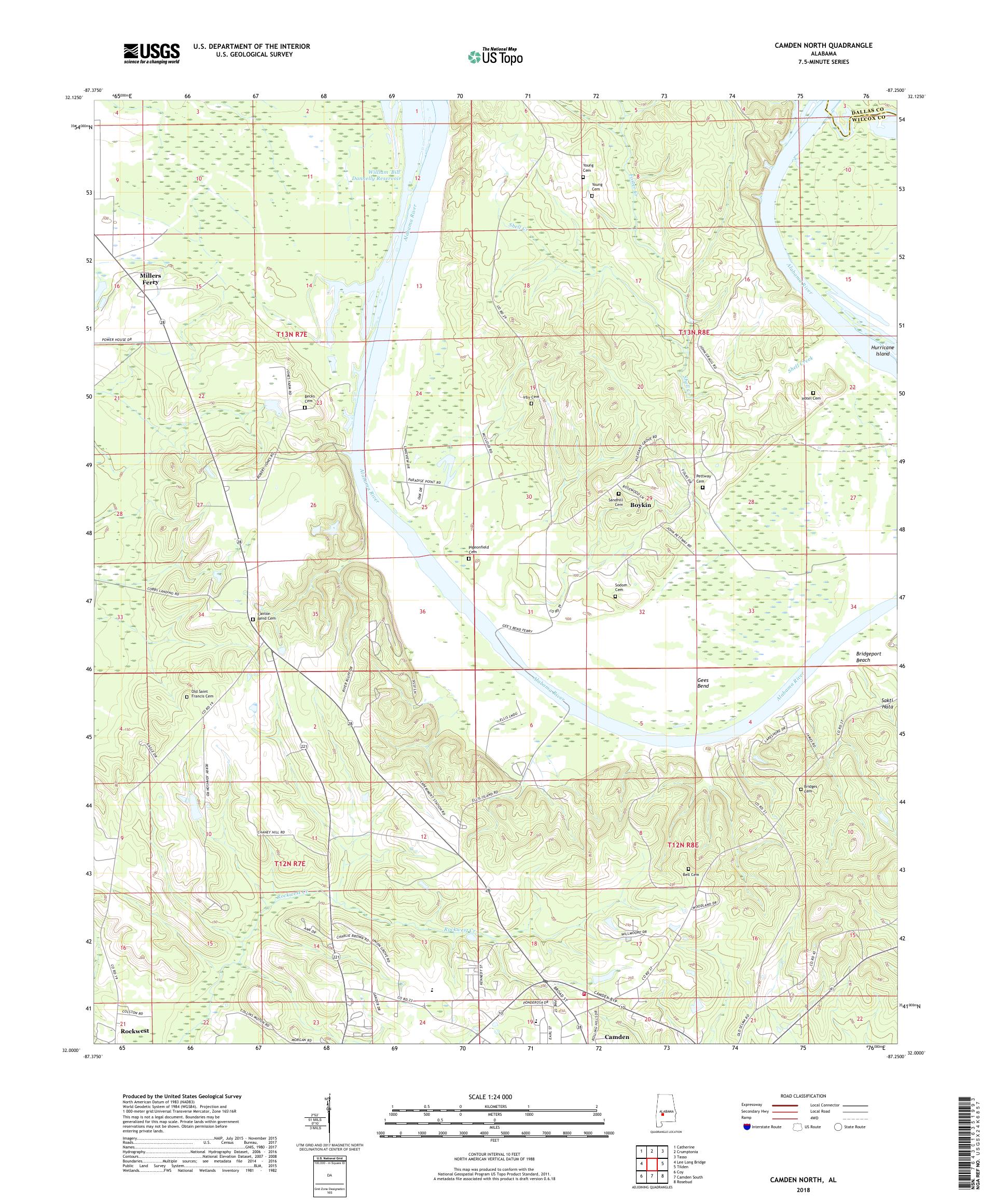 MyTopo Camden North, Alabama USGS Quad Topo Map
