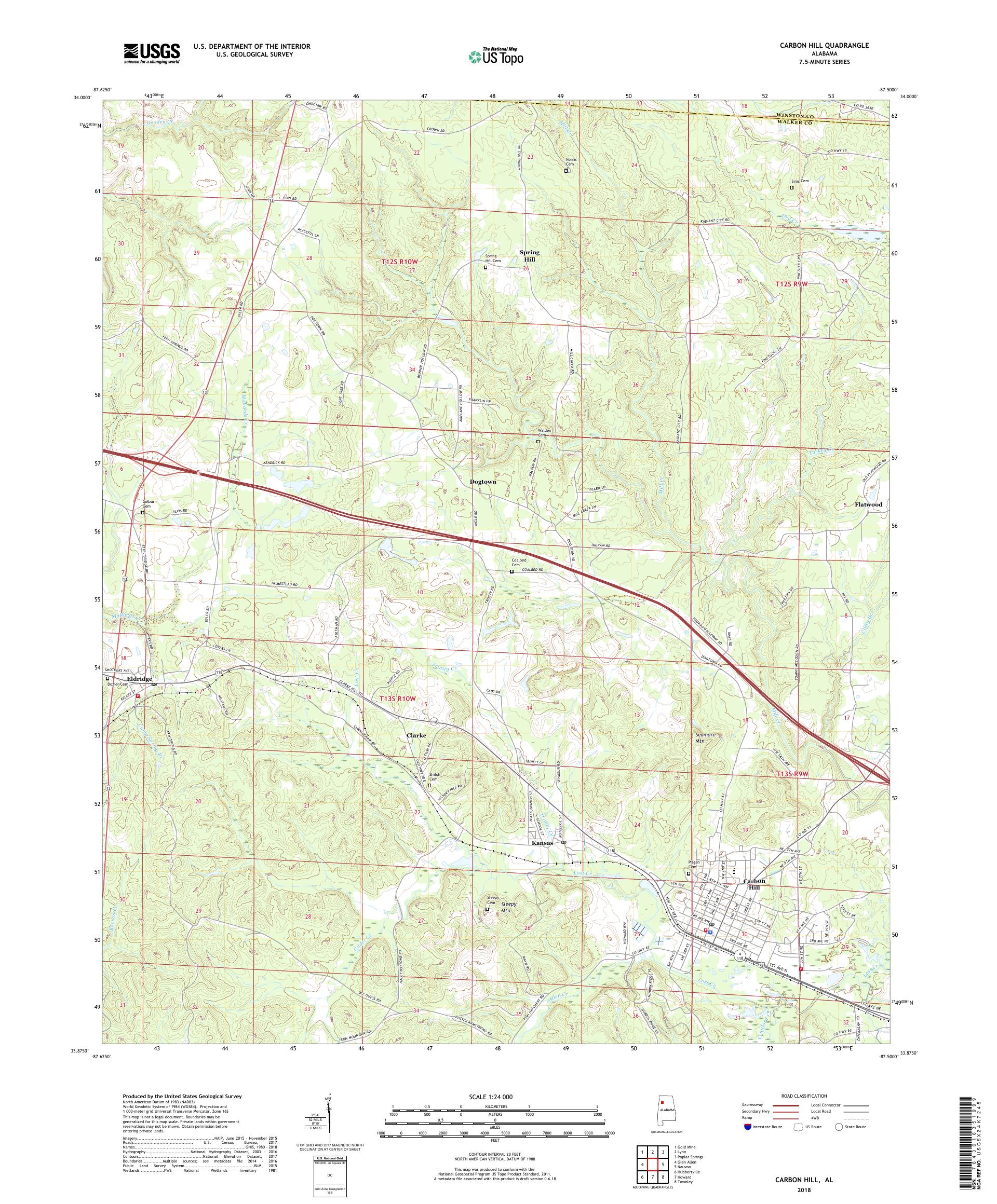MyTopo Carbon Hill, Alabama USGS Quad Topo Map