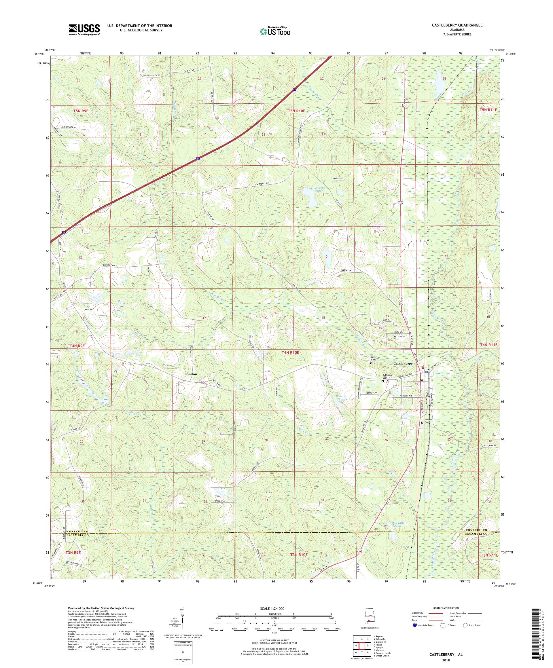MyTopo Castleberry, Alabama USGS Quad Topo Map