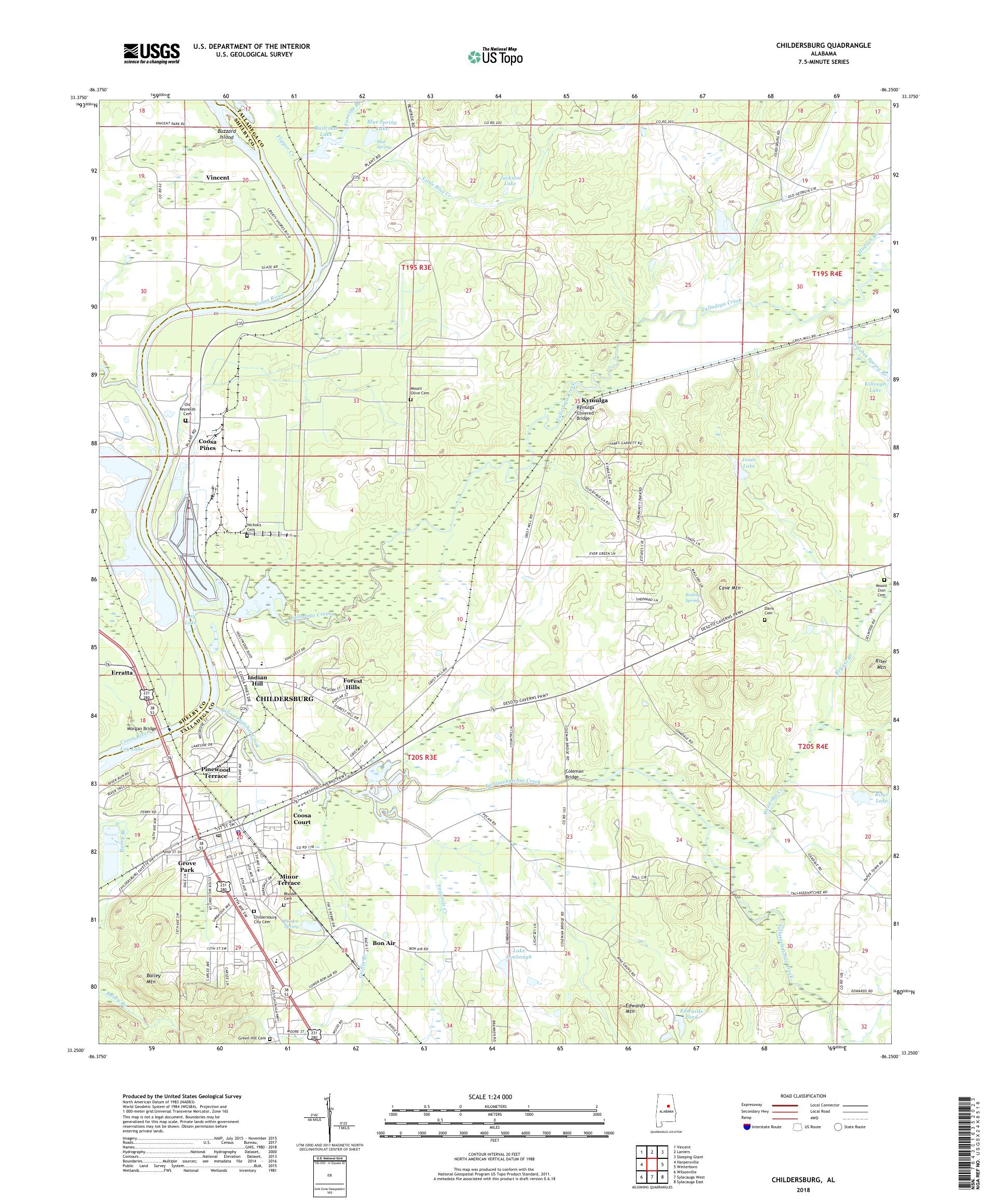 MyTopo Childersburg, Alabama USGS Quad Topo Map