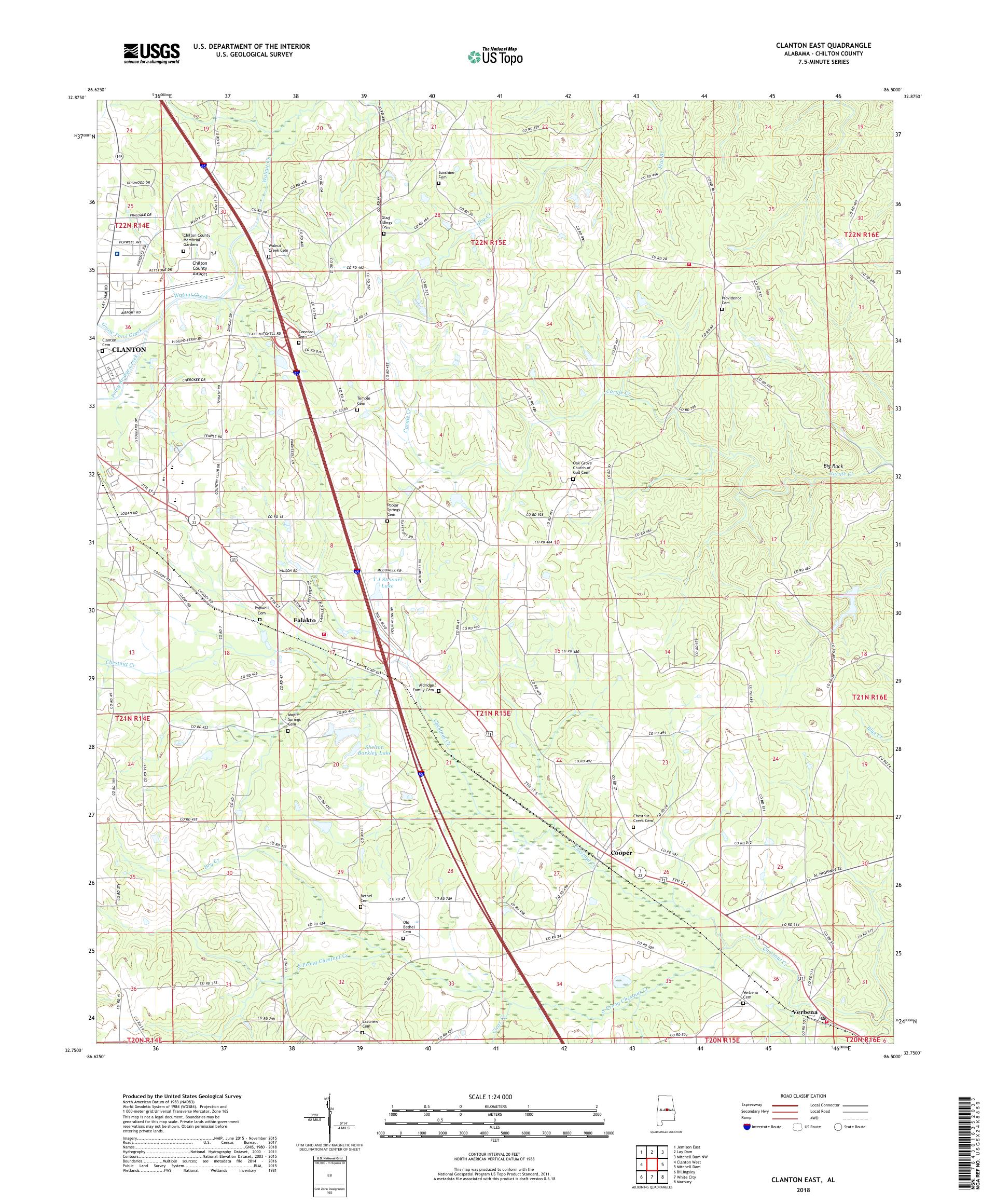 MyTopo Clanton East, Alabama USGS Quad Topo Map