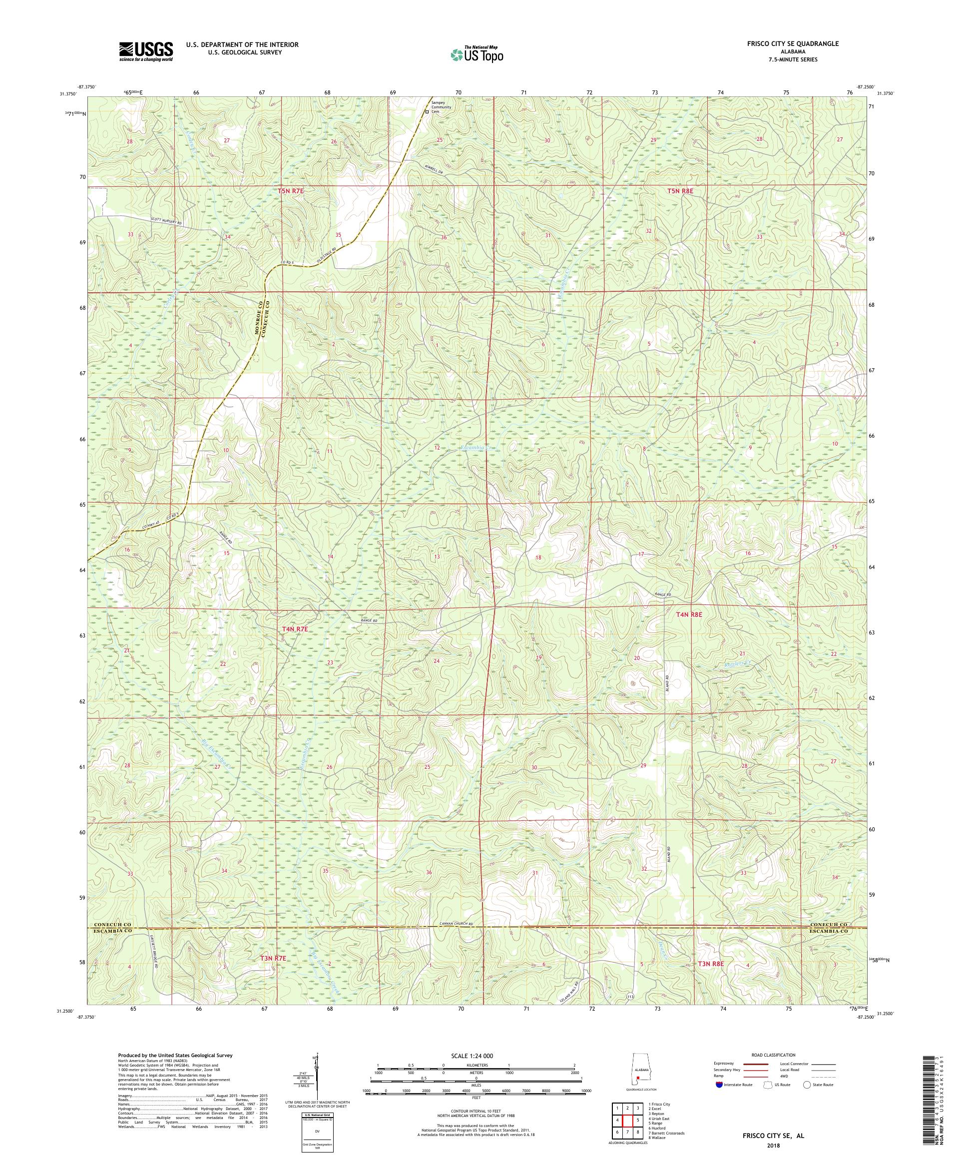 MyTopo Frisco City SE, Alabama USGS Quad Topo Map