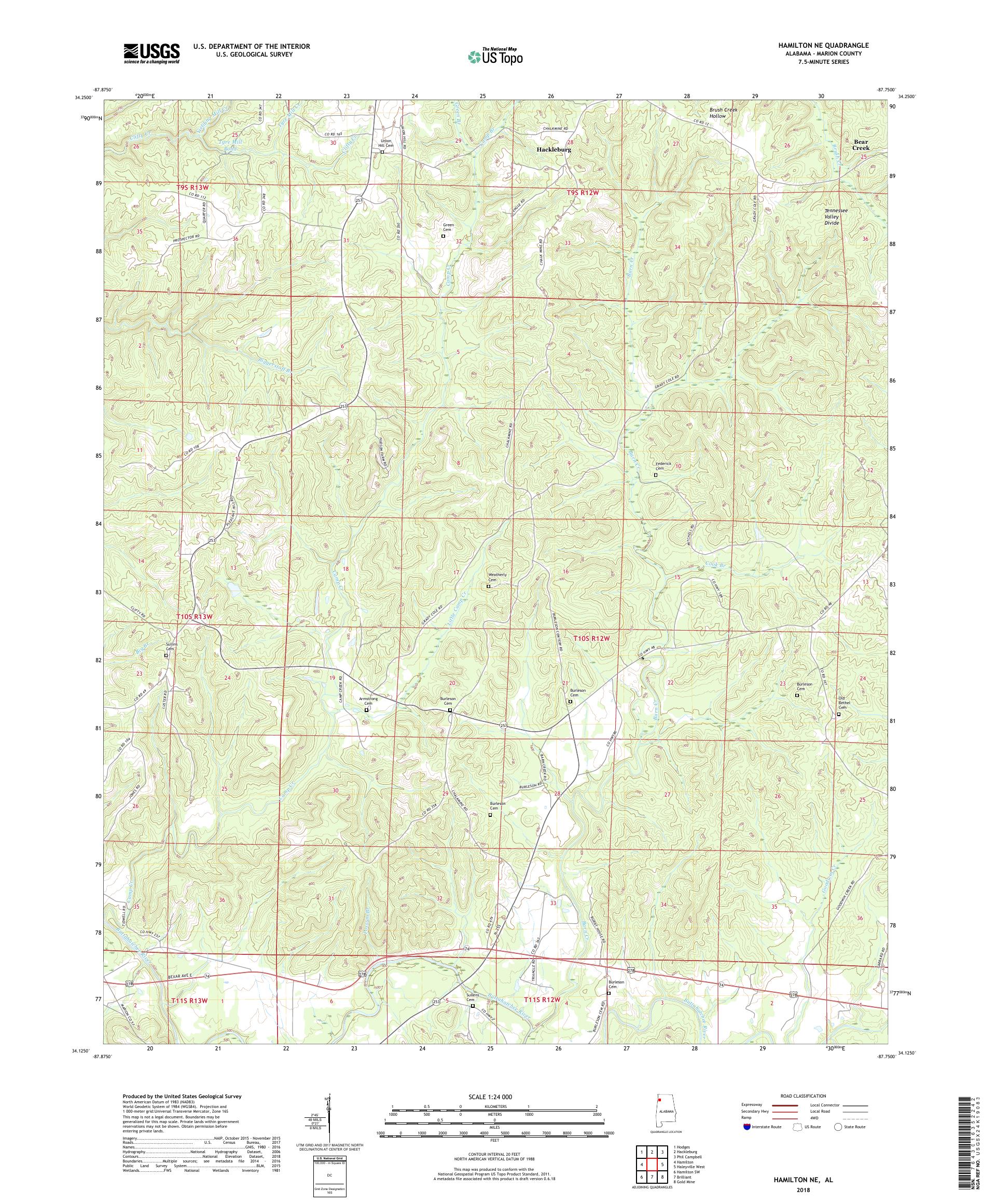 MyTopo Hamilton NE, Alabama USGS Quad Topo Map