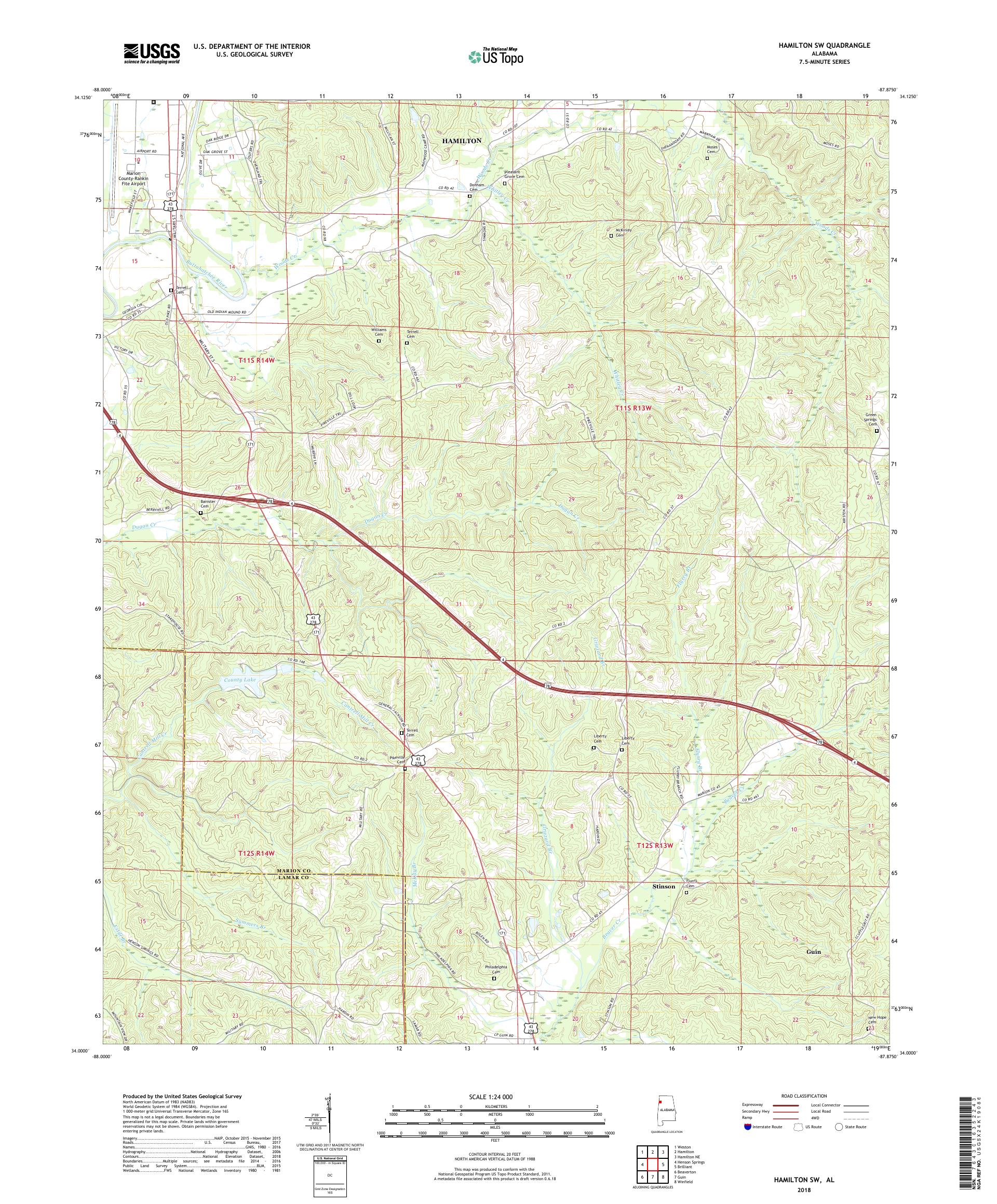 MyTopo Hamilton SW, Alabama USGS Quad Topo Map