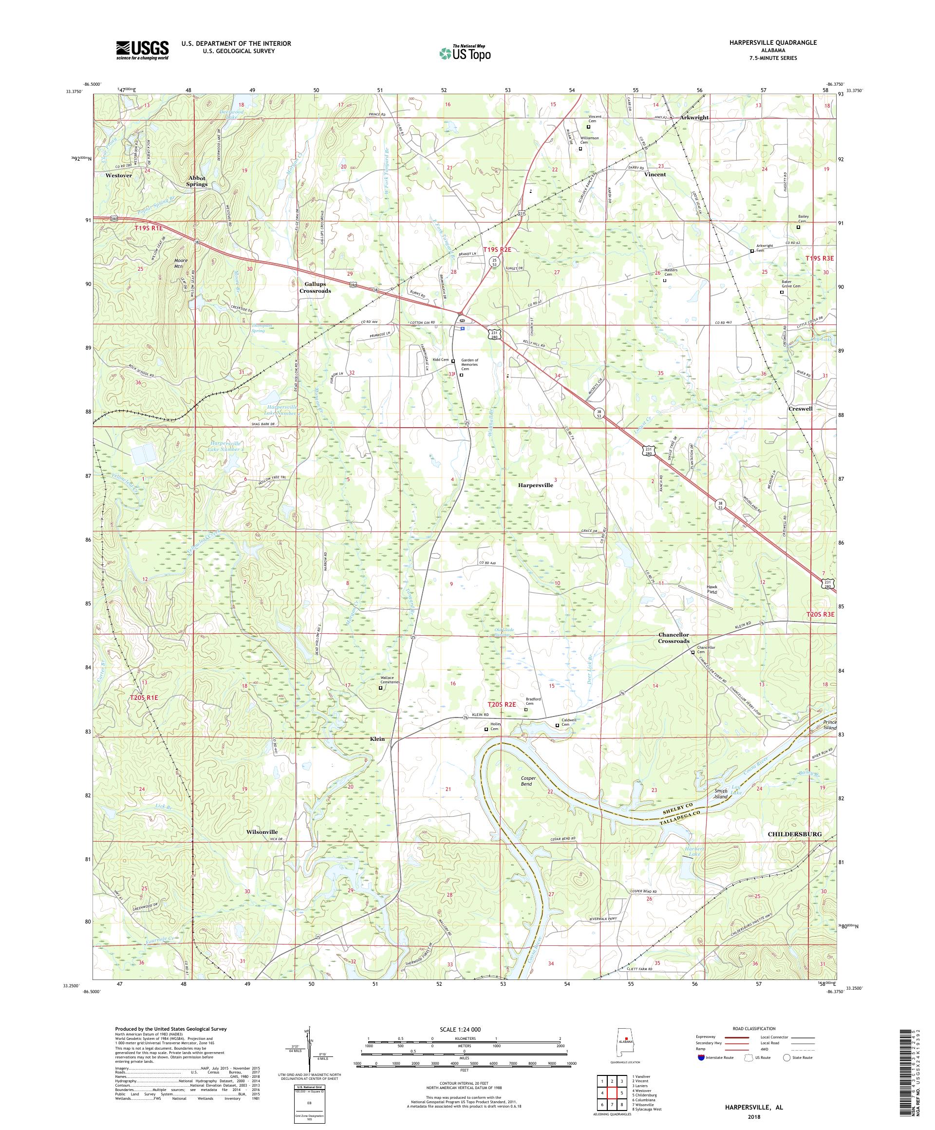 MyTopo Harpersville, Alabama USGS Quad Topo Map