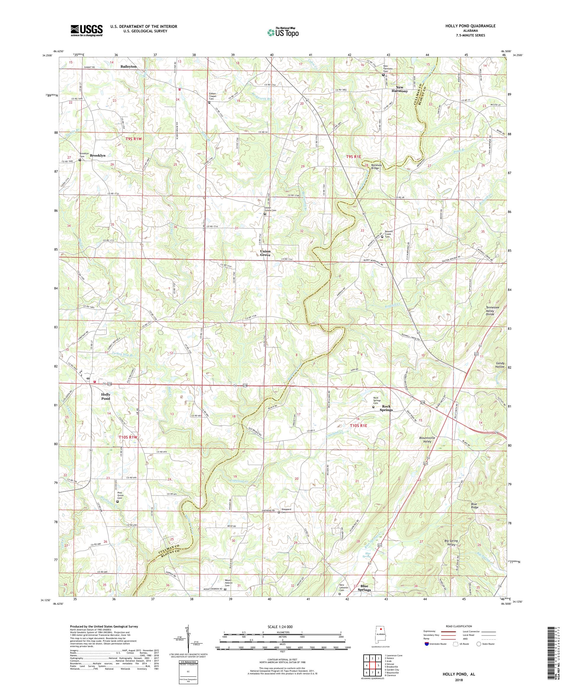 MyTopo Holly Pond, Alabama USGS Quad Topo Map