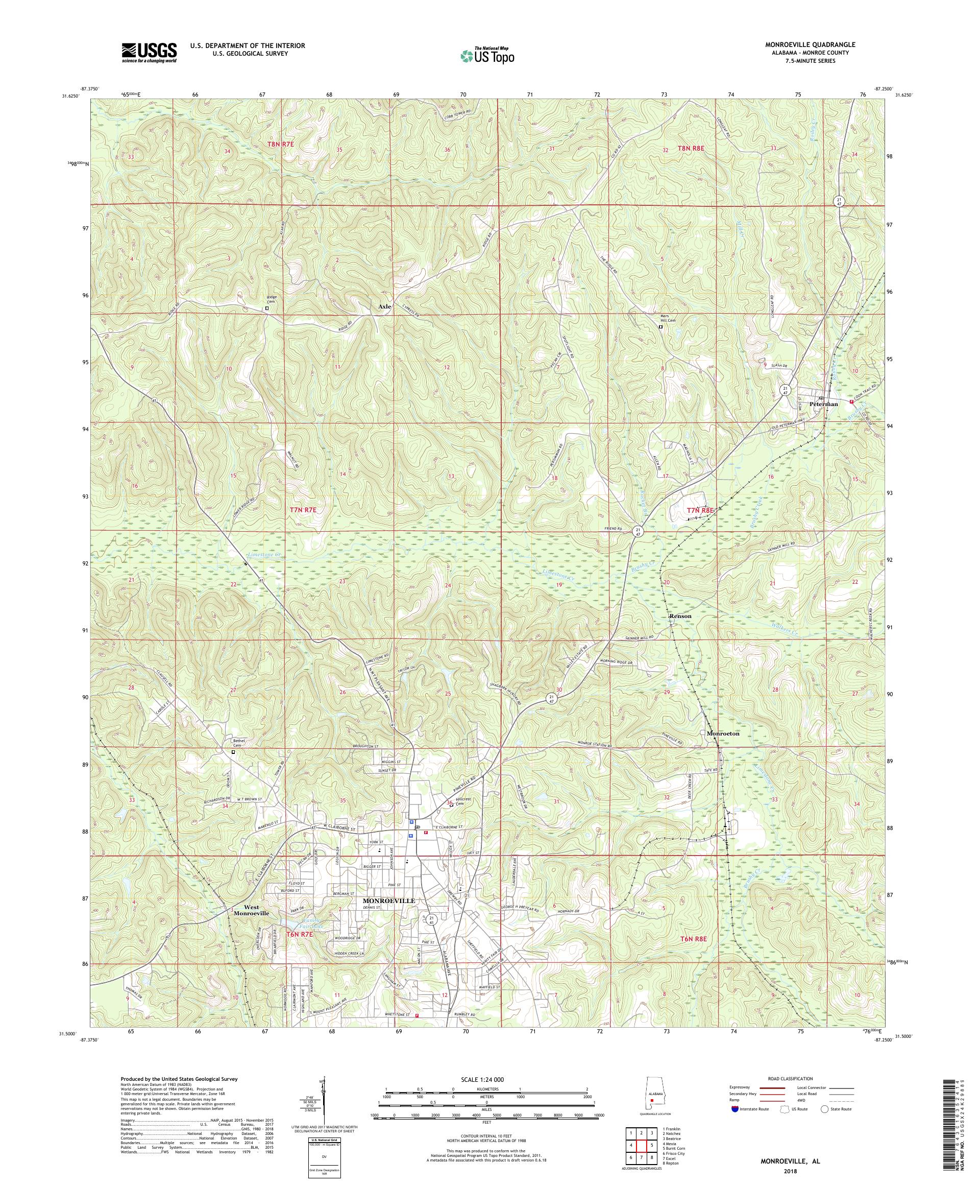 MyTopo Monroeville, Alabama USGS Quad Topo Map