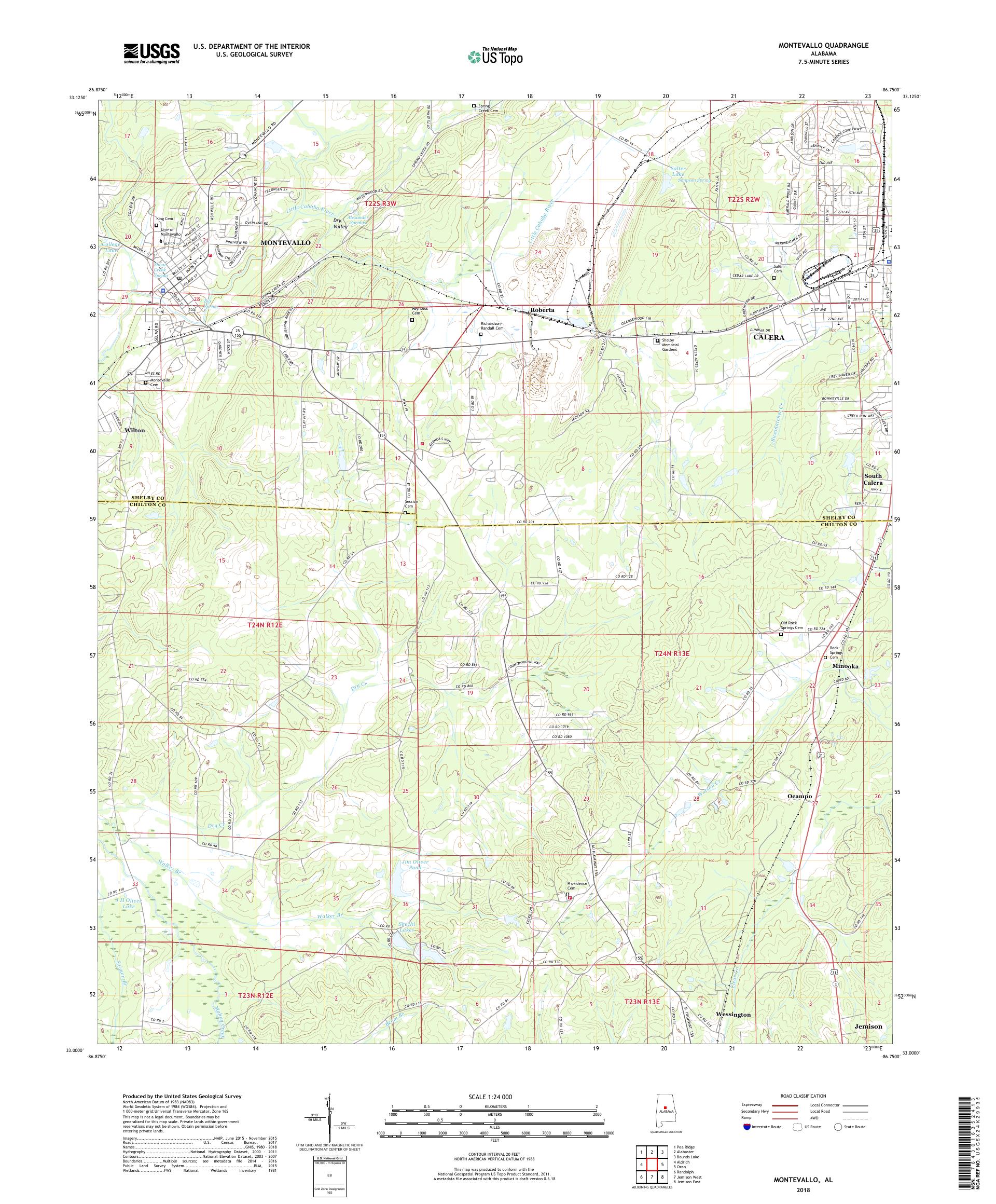MyTopo Montevallo, Alabama USGS Quad Topo Map