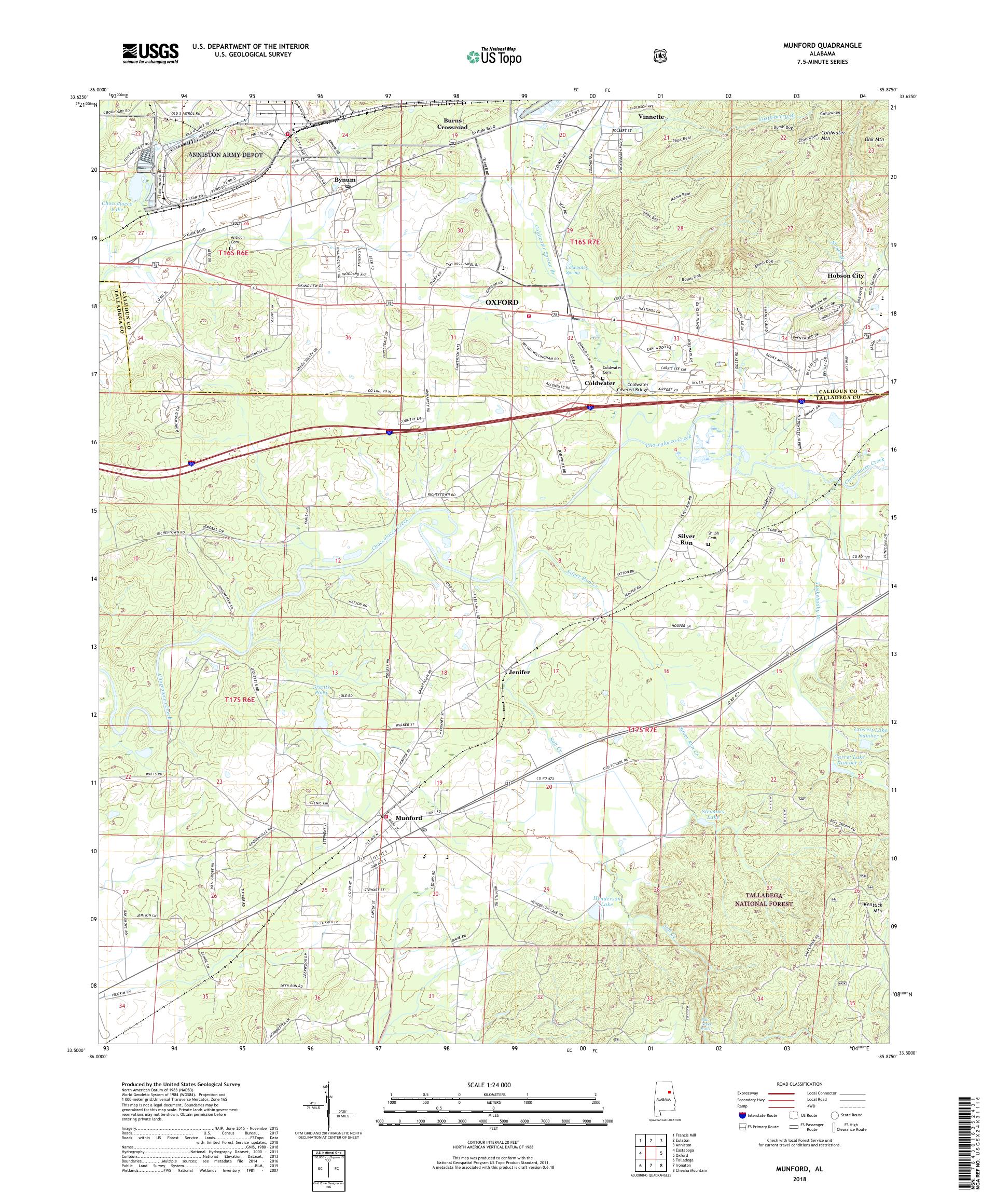 MyTopo Munford, Alabama USGS Quad Topo Map
