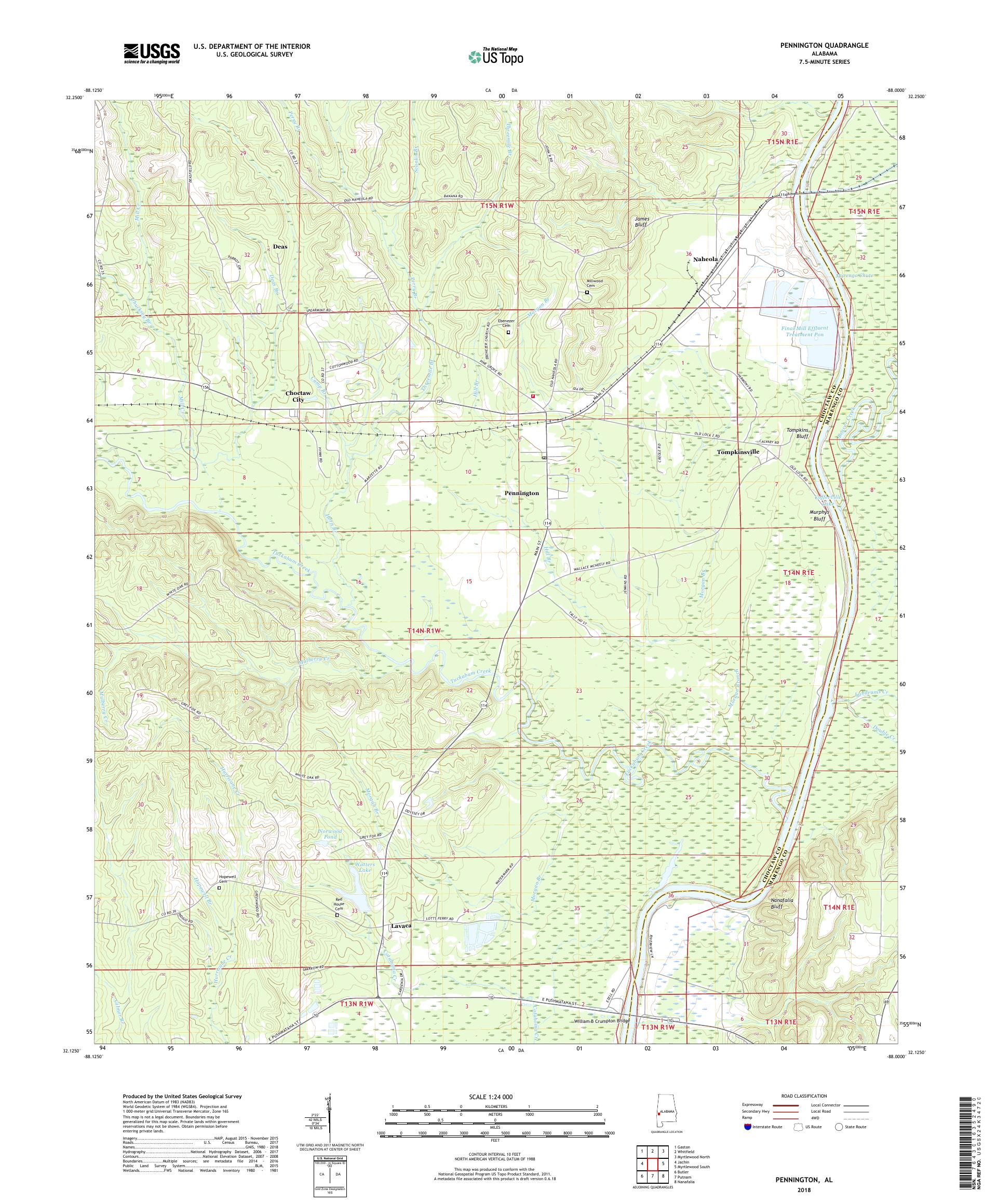 MyTopo Pennington, Alabama USGS Quad Topo Map