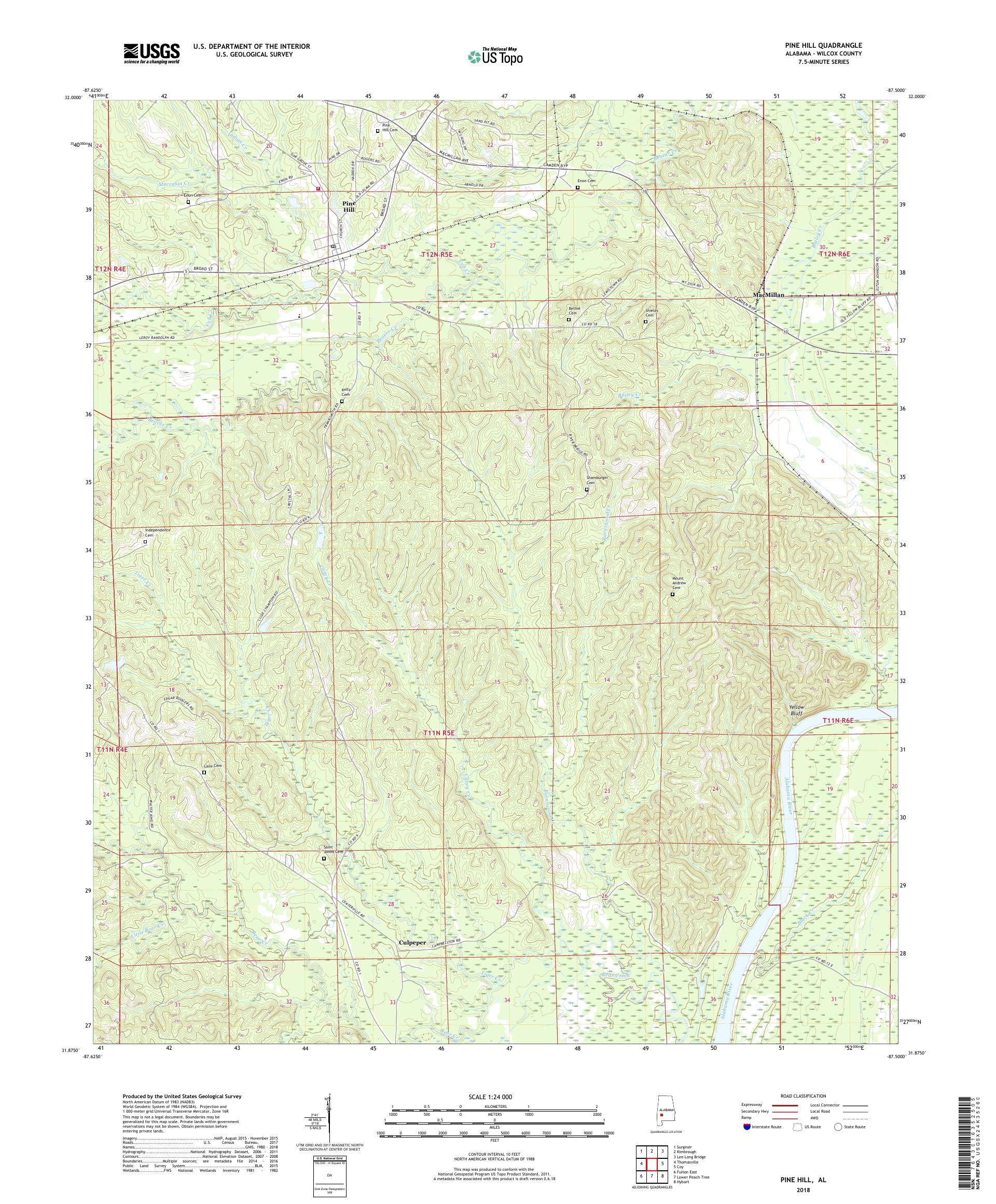 MyTopo Pine Hill, Alabama USGS Quad Topo Map