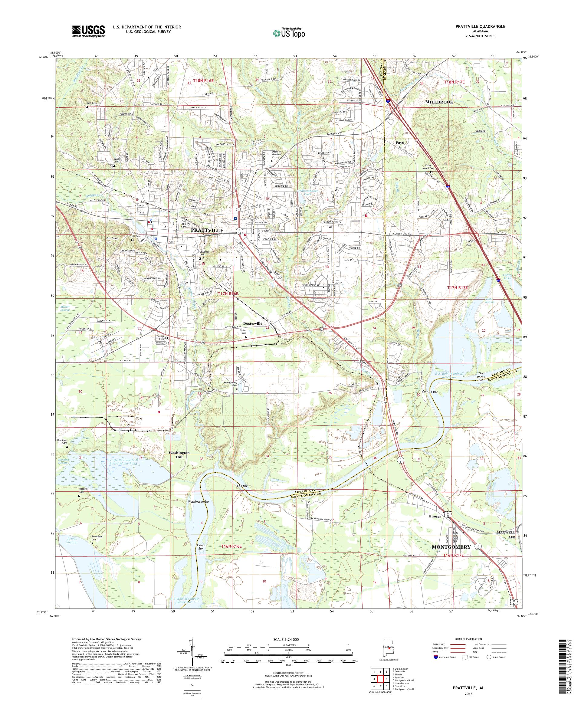 MyTopo Prattville, Alabama USGS Quad Topo Map
