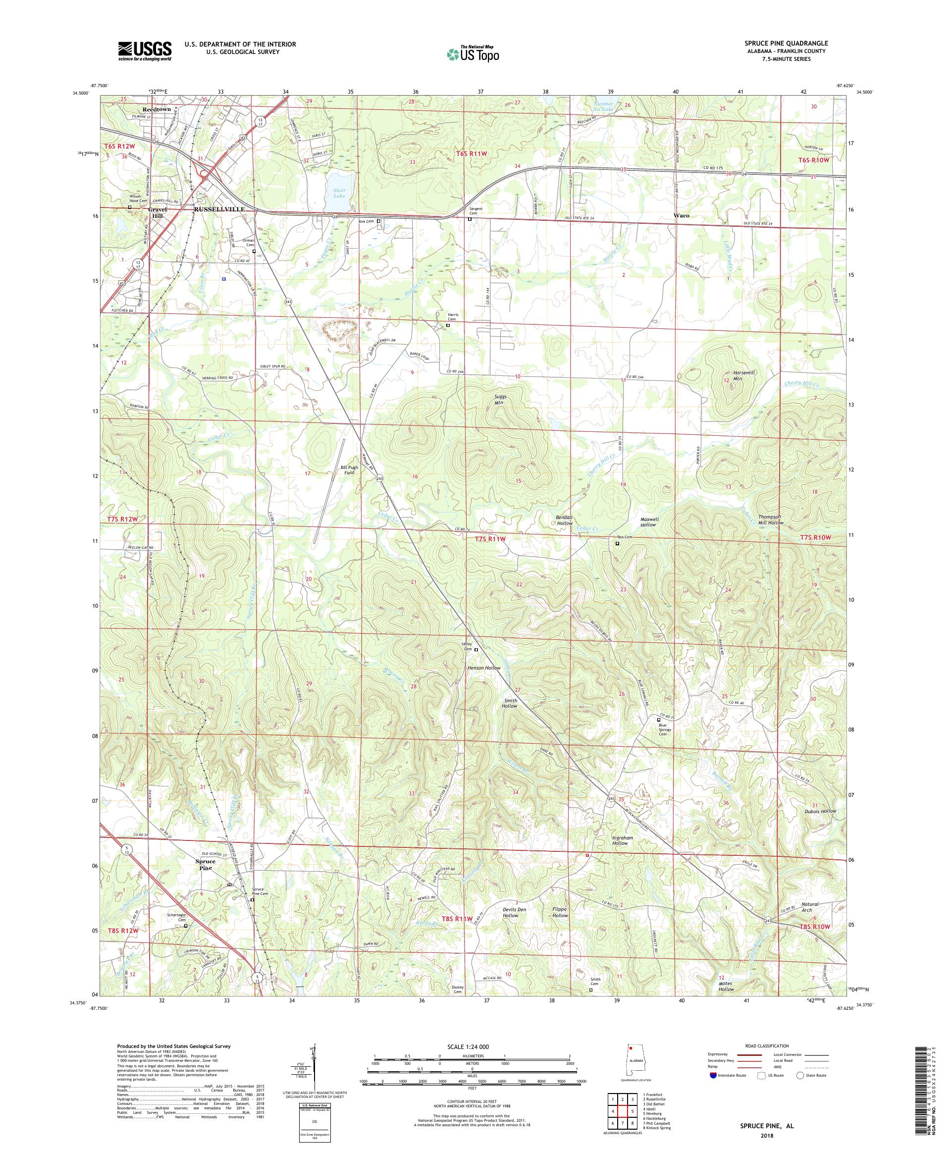 MyTopo Spruce Pine, Alabama USGS Quad Topo Map