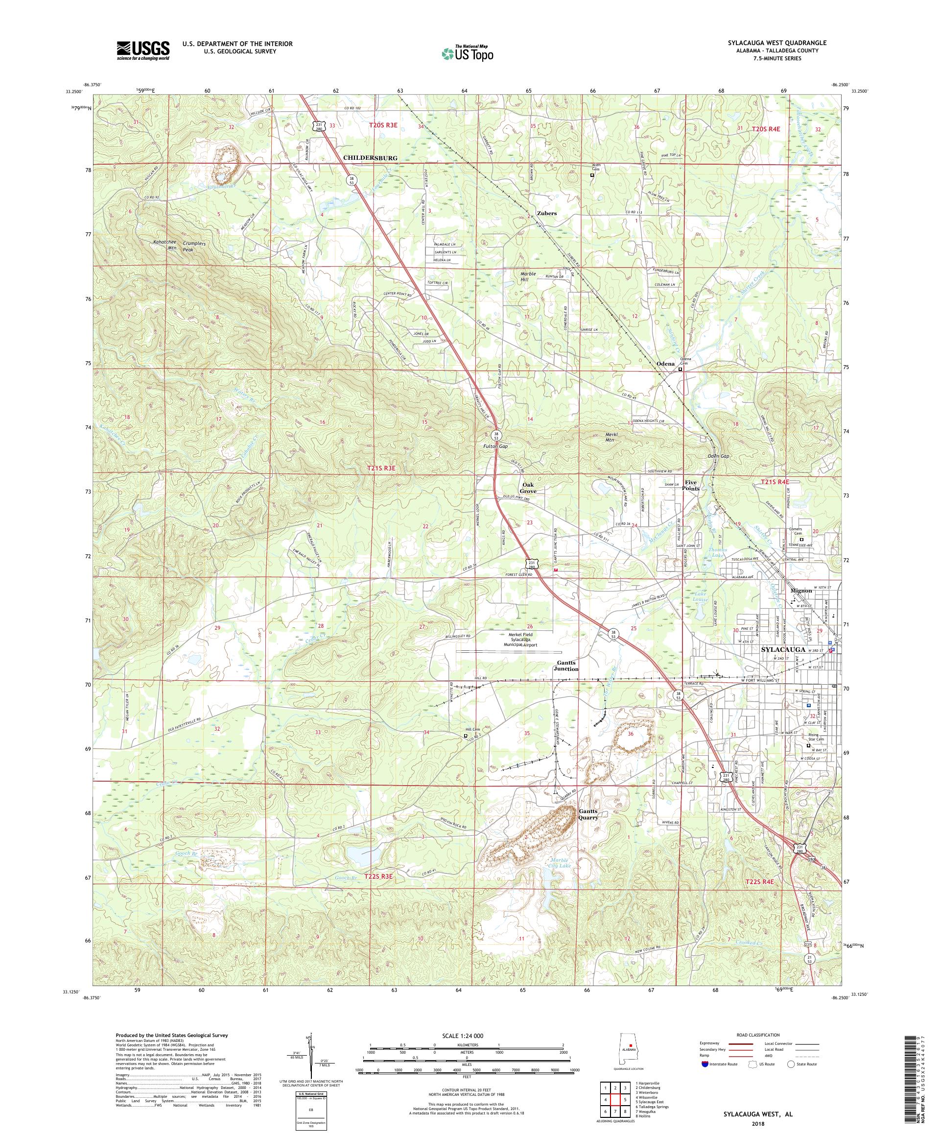 MyTopo Sylacauga West, Alabama USGS Quad Topo Map