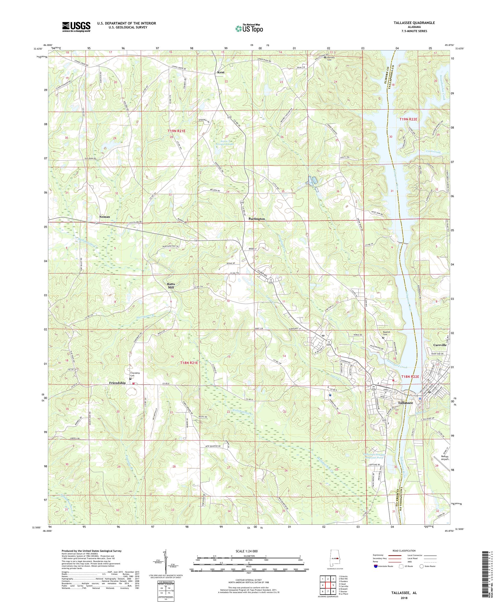 MyTopo Tallassee, Alabama USGS Quad Topo Map