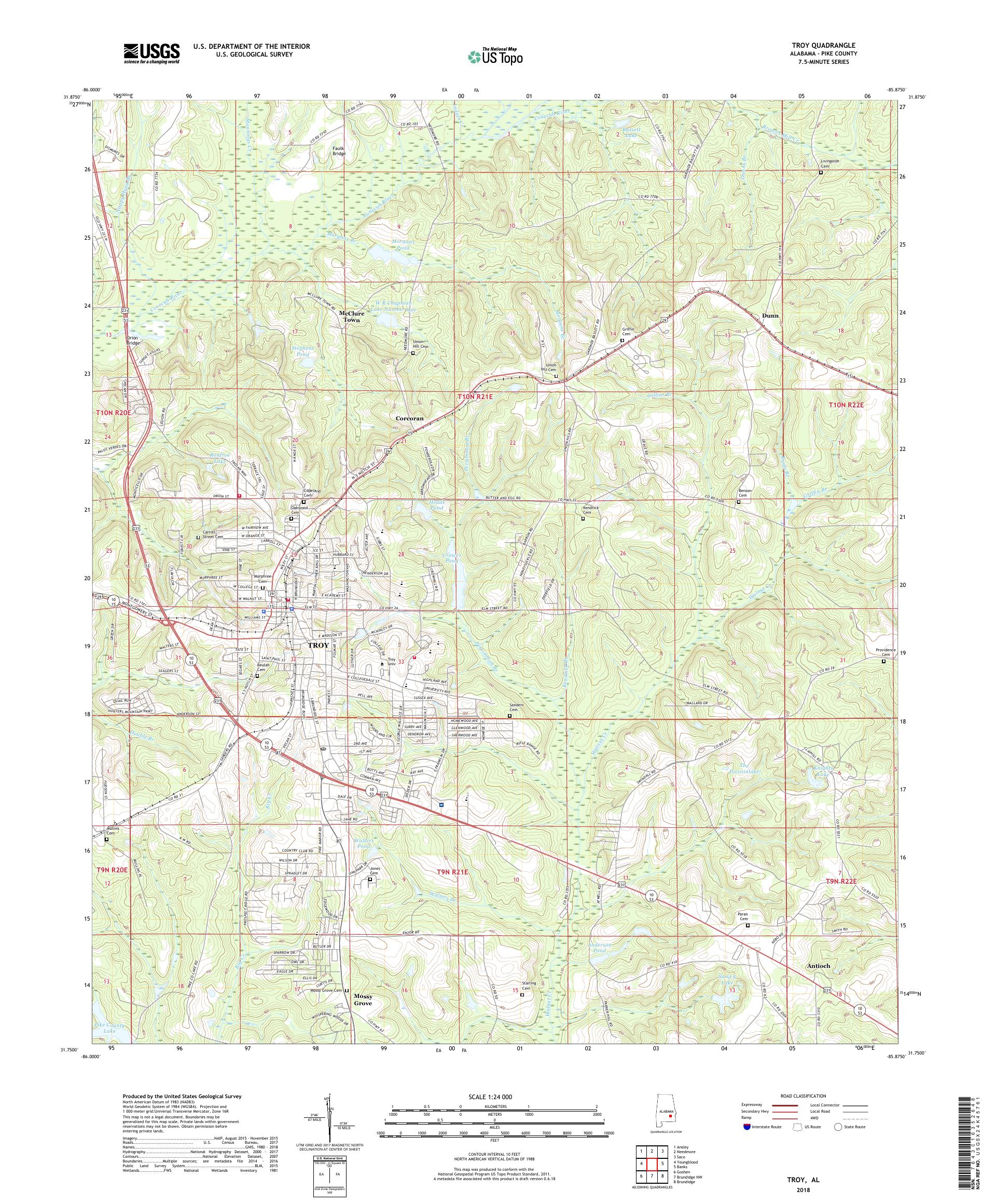 MyTopo Troy, Alabama USGS Quad Topo Map