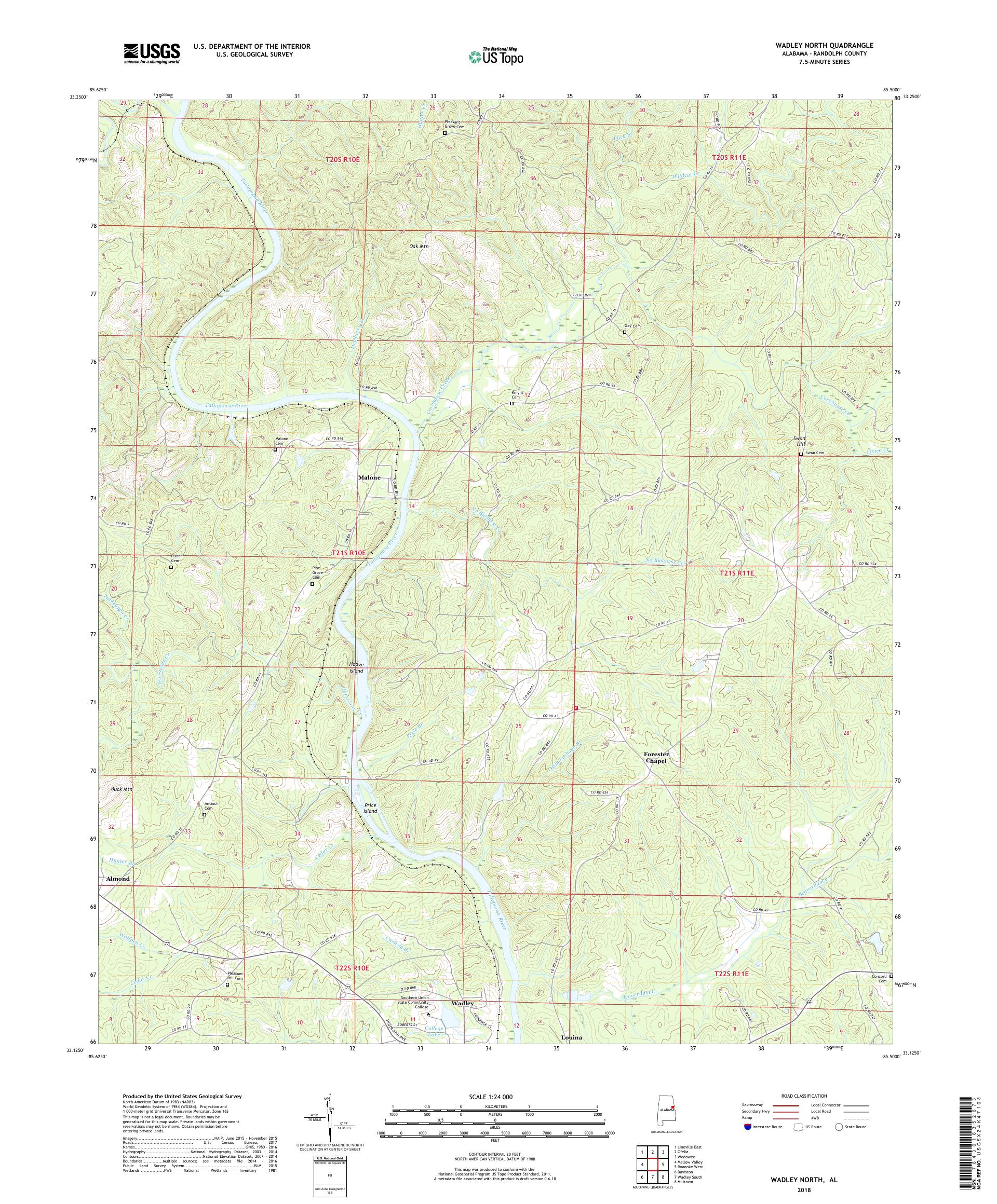 MyTopo Wadley North, Alabama USGS Quad Topo Map