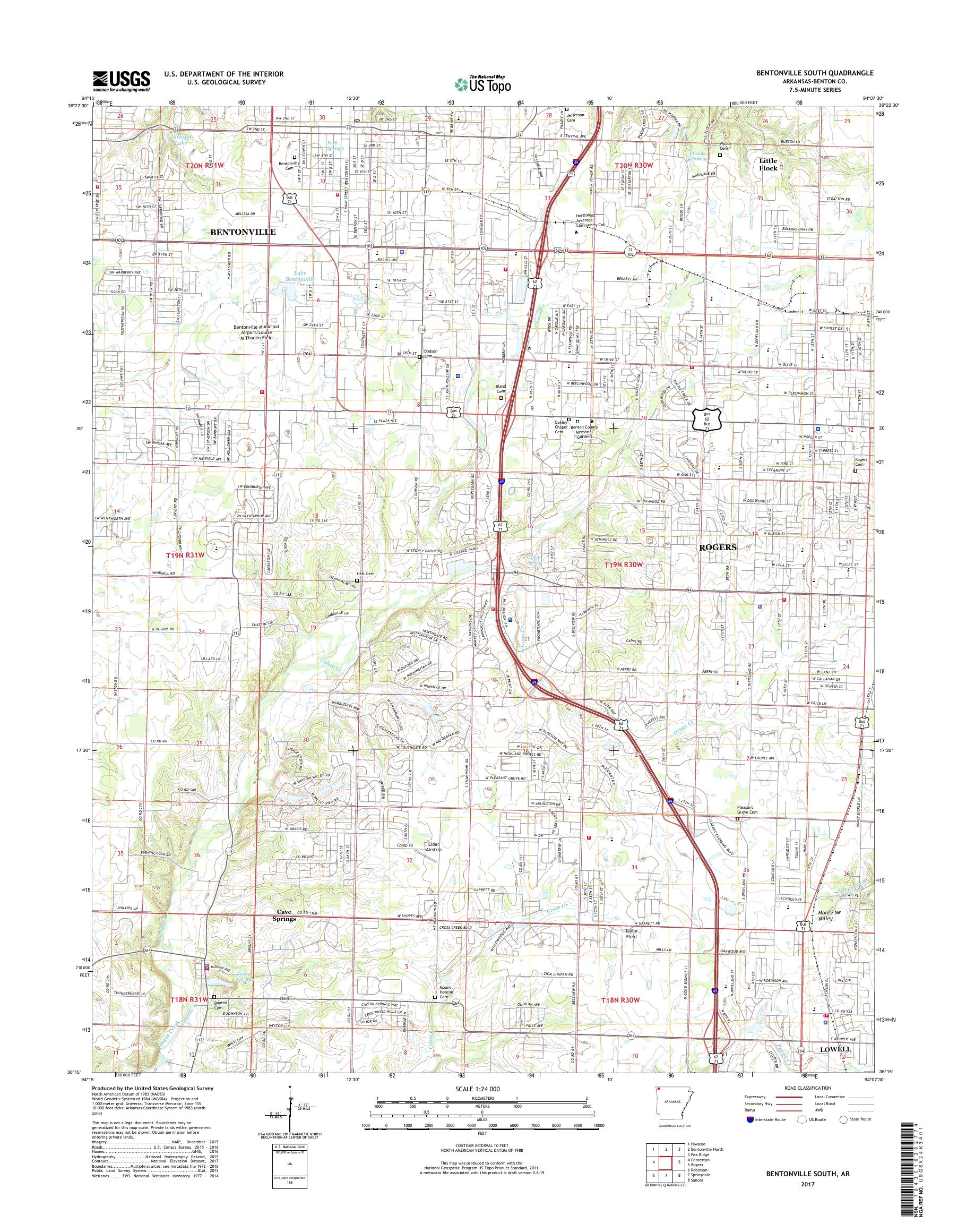 MyTopo Bentonville South, Arkansas USGS Quad Topo Map