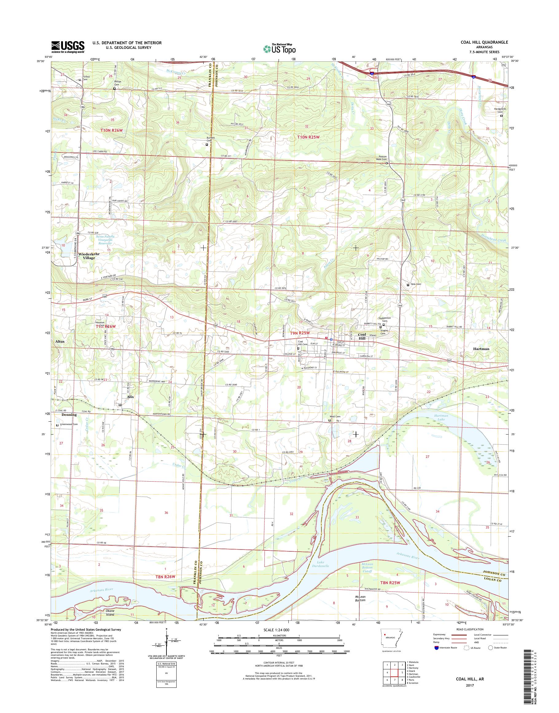 MyTopo Coal Hill, Arkansas USGS Quad Topo Map