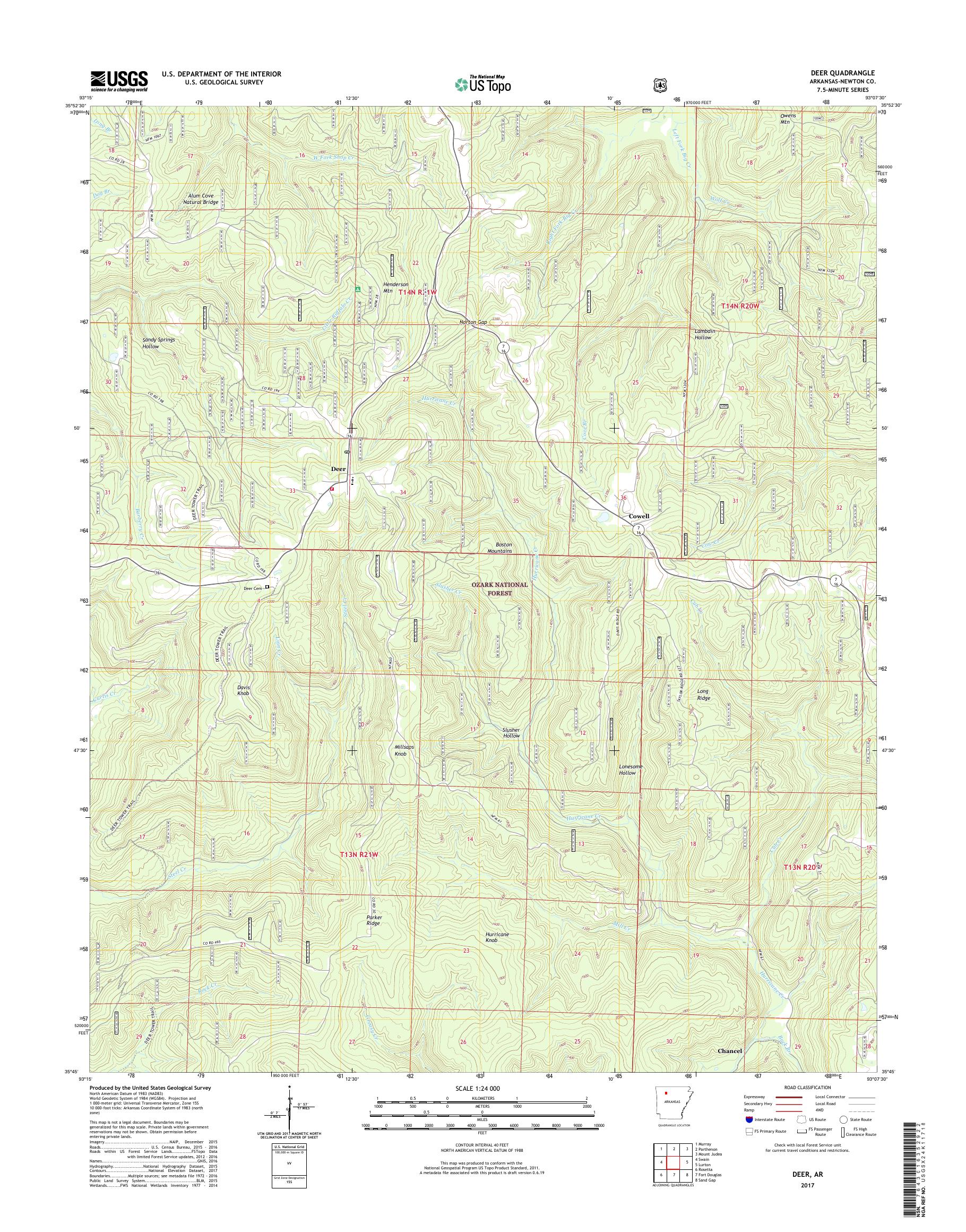 MyTopo Deer, Arkansas USGS Quad Topo Map