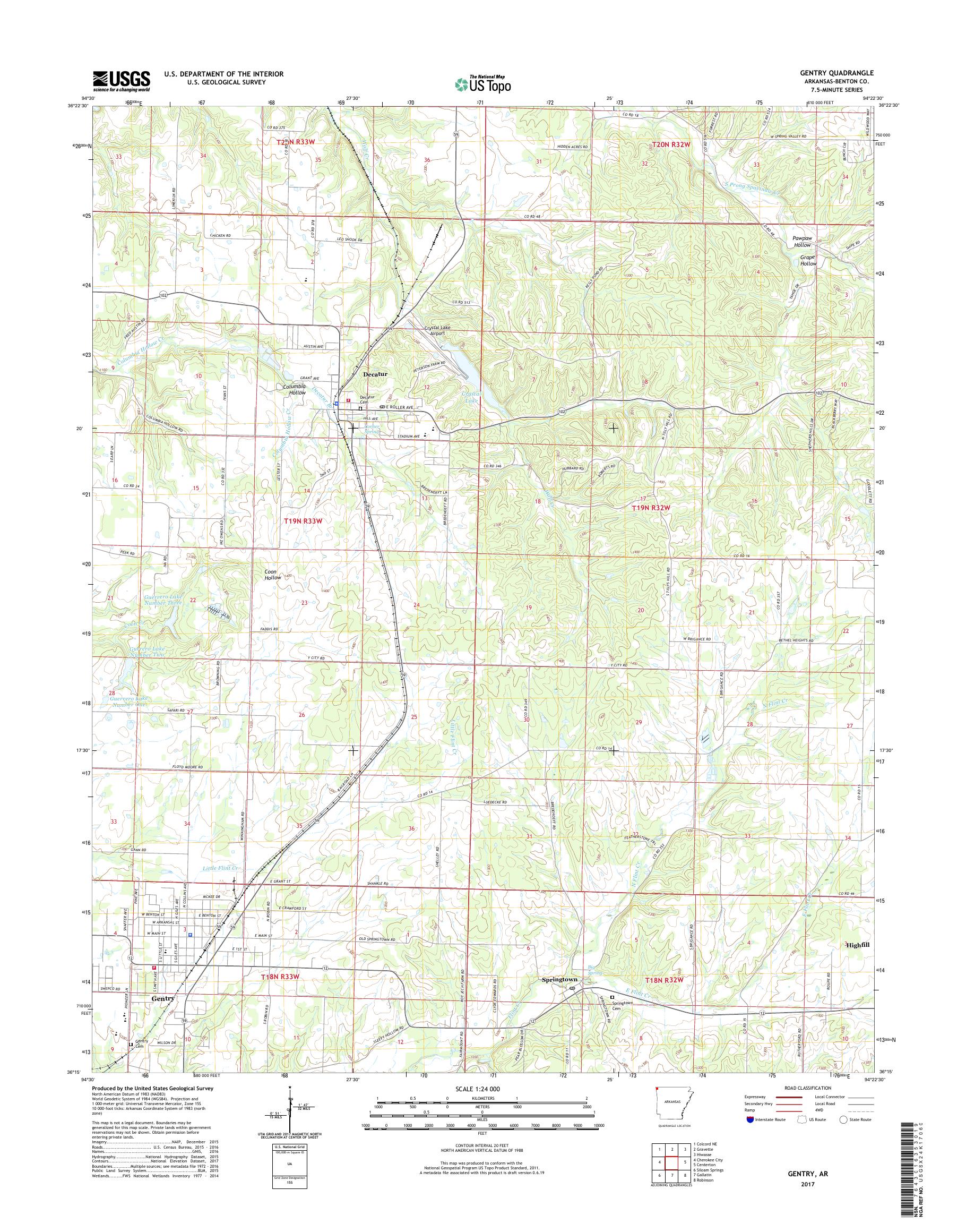 MyTopo Gentry, Arkansas USGS Quad Topo Map