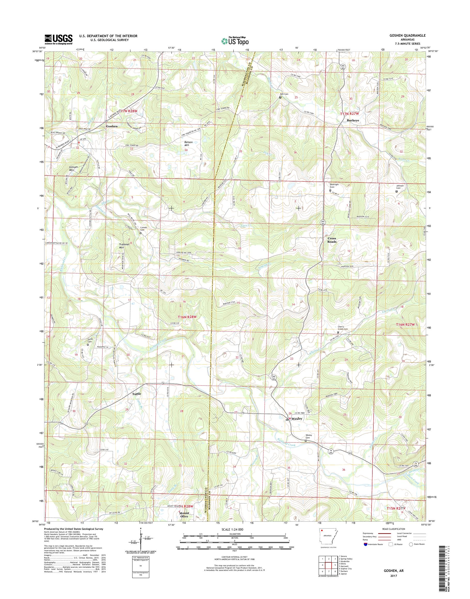 MyTopo Goshen, Arkansas USGS Quad Topo Map
