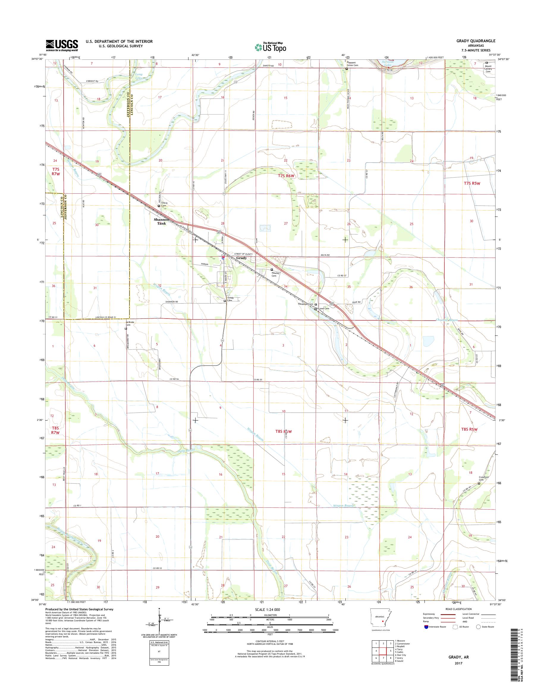 MyTopo Grady, Arkansas USGS Quad Topo Map