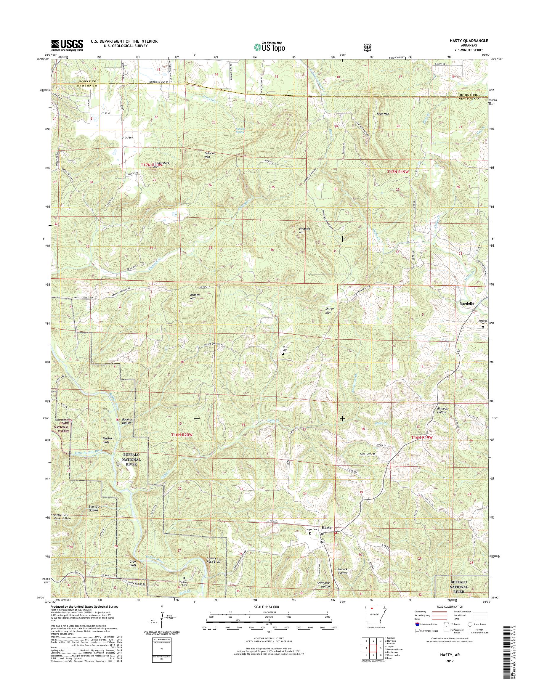 MyTopo Hasty, Arkansas USGS Quad Topo Map