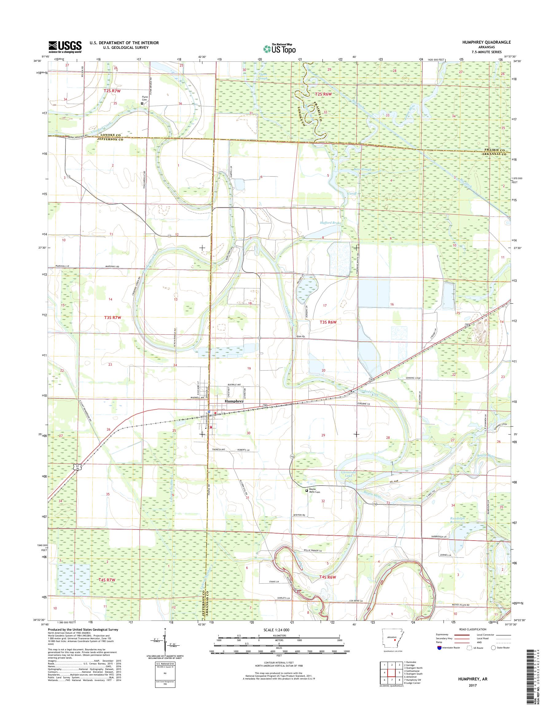 MyTopo Humphrey, Arkansas USGS Quad Topo Map