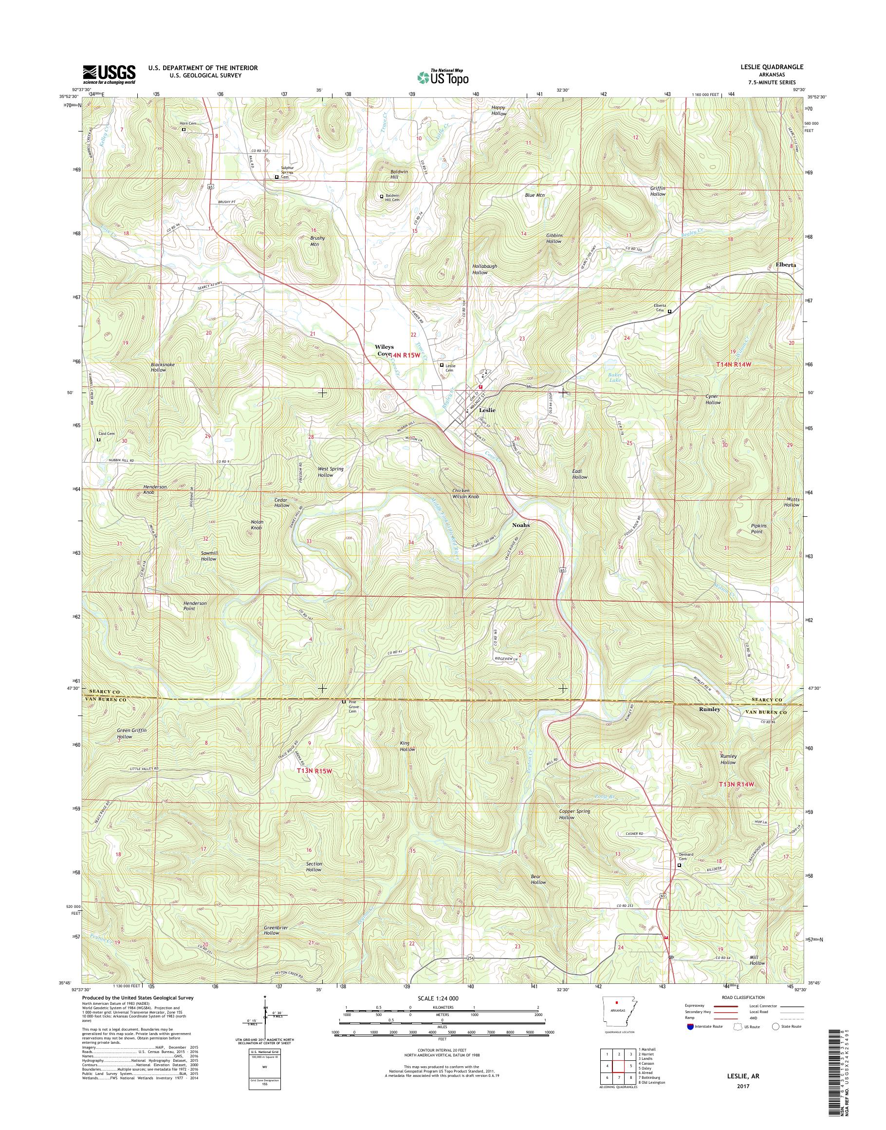 MyTopo Leslie, Arkansas USGS Quad Topo Map