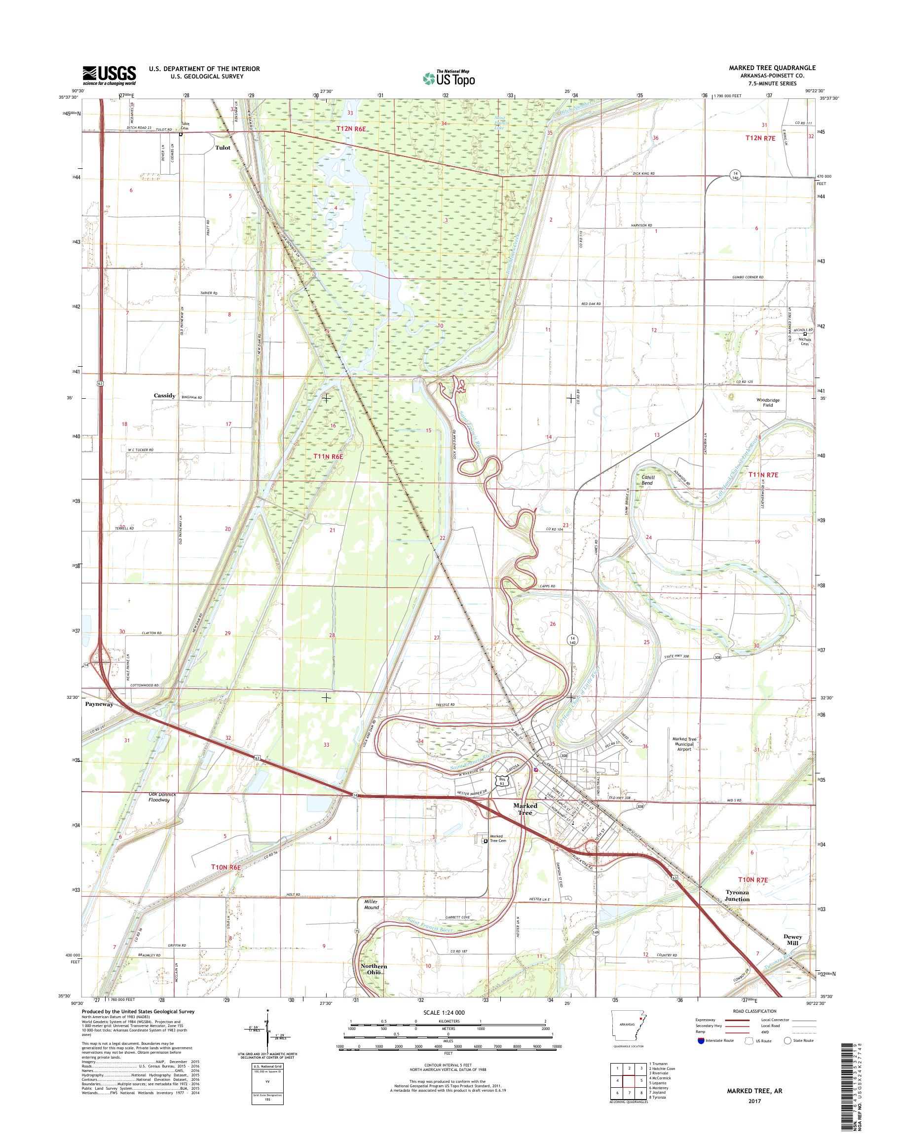 MyTopo Marked Tree, Arkansas USGS Quad Topo Map