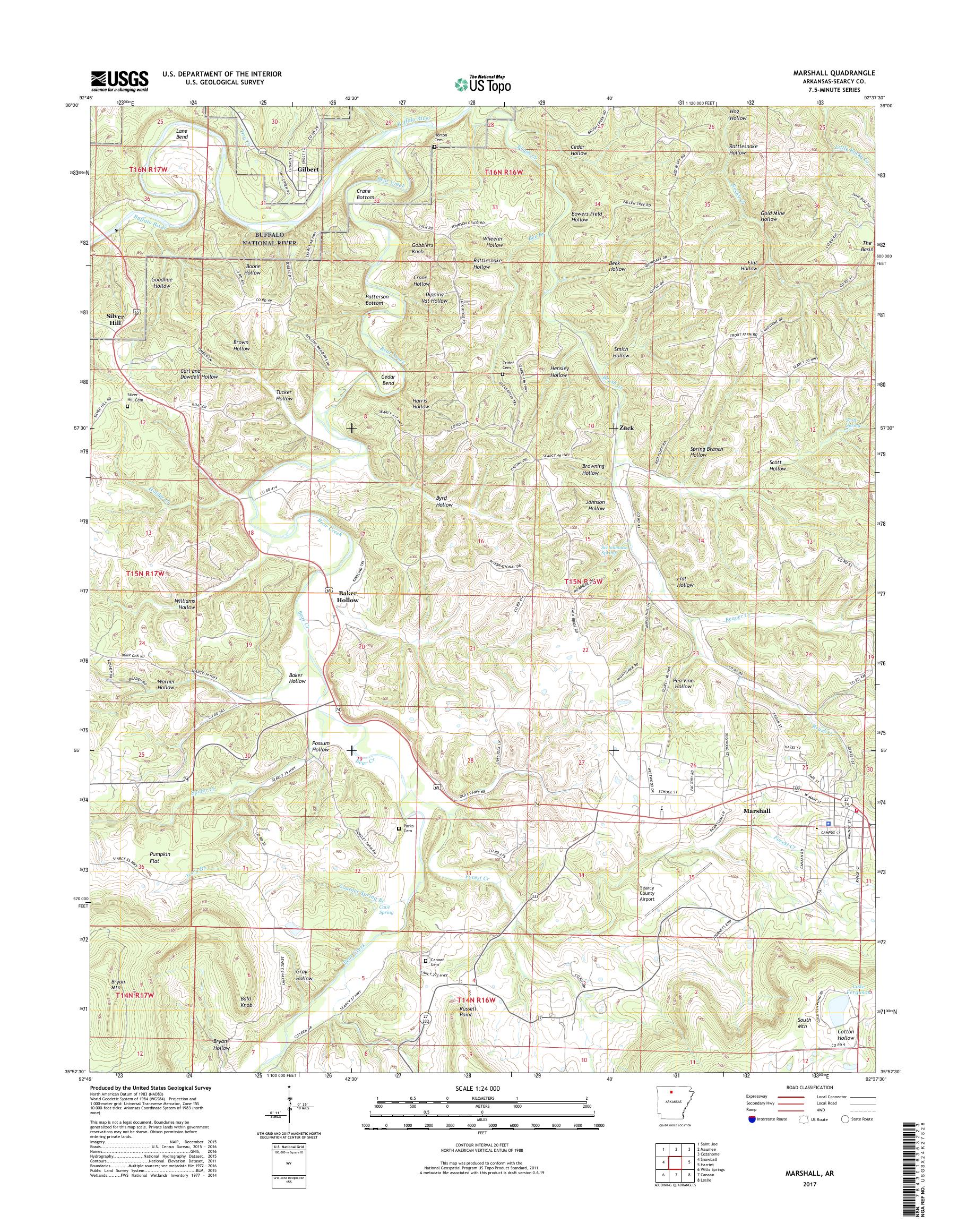 MyTopo Marshall, Arkansas USGS Quad Topo Map