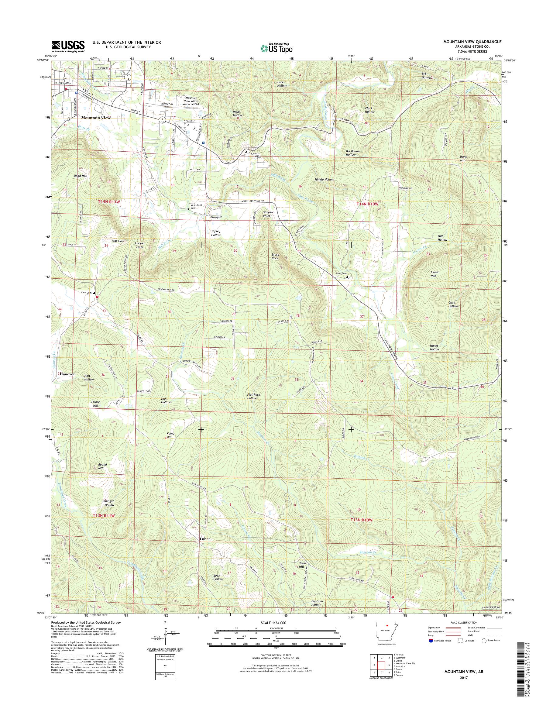 MyTopo Mountain View, Arkansas USGS Quad Topo Map