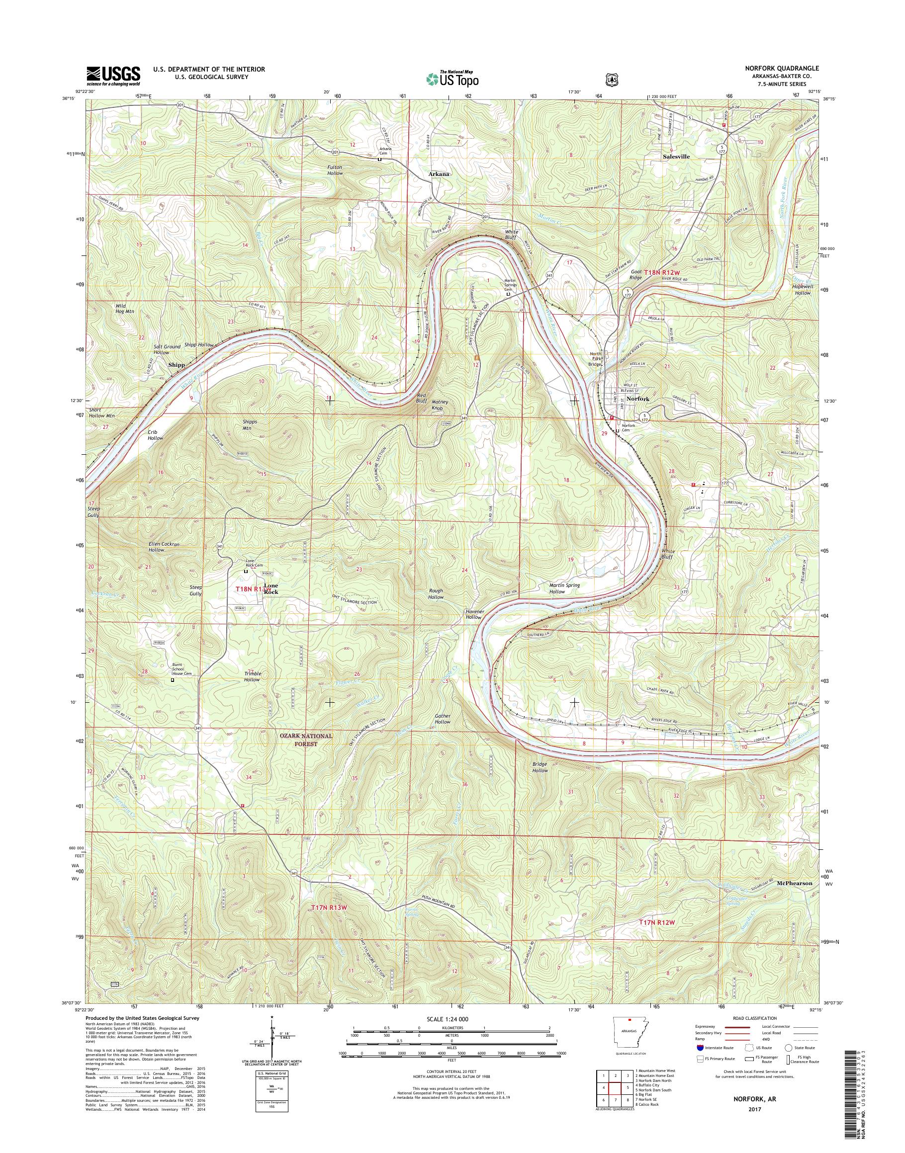 MyTopo Norfork, Arkansas USGS Quad Topo Map