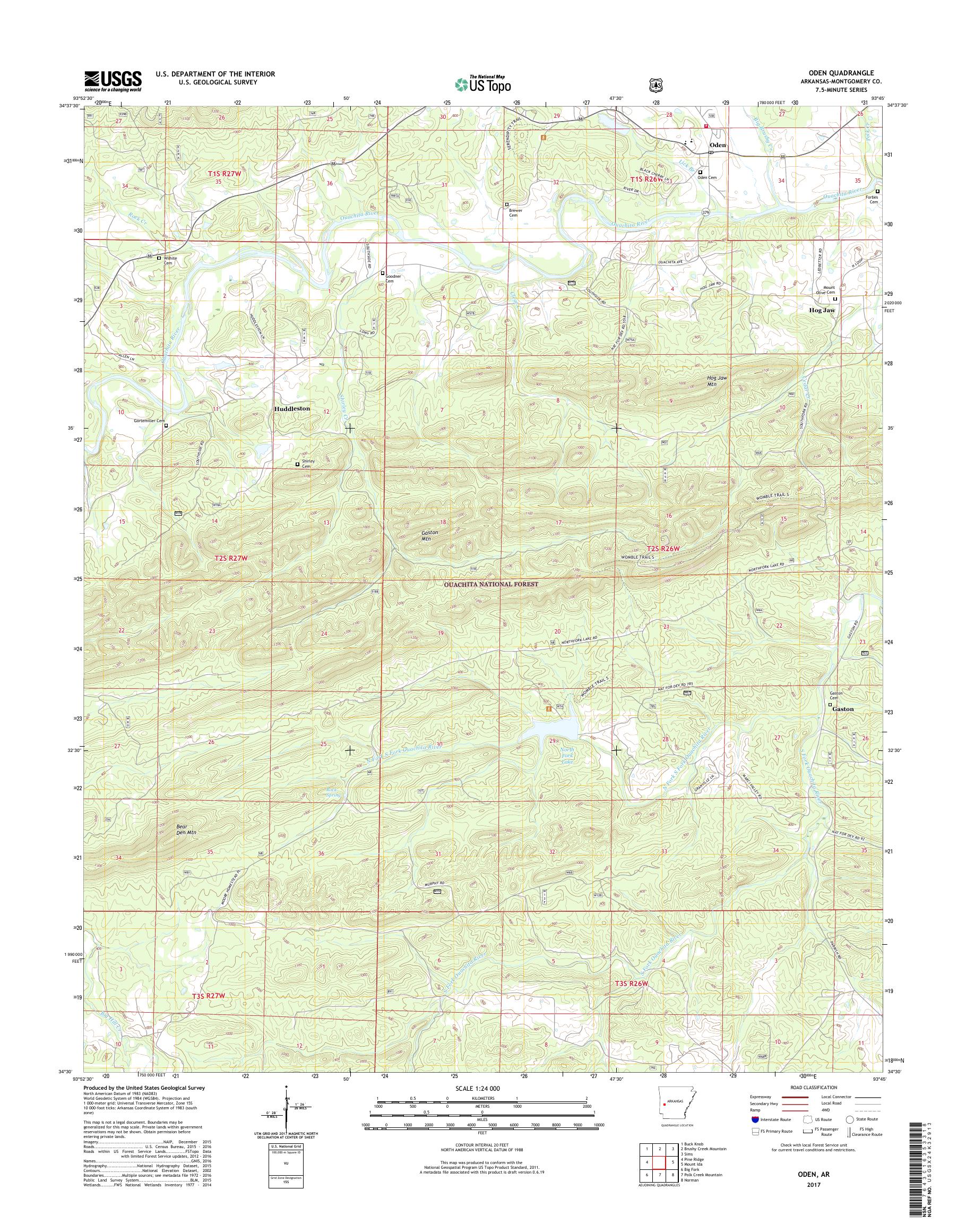 MyTopo Oden, Arkansas USGS Quad Topo Map