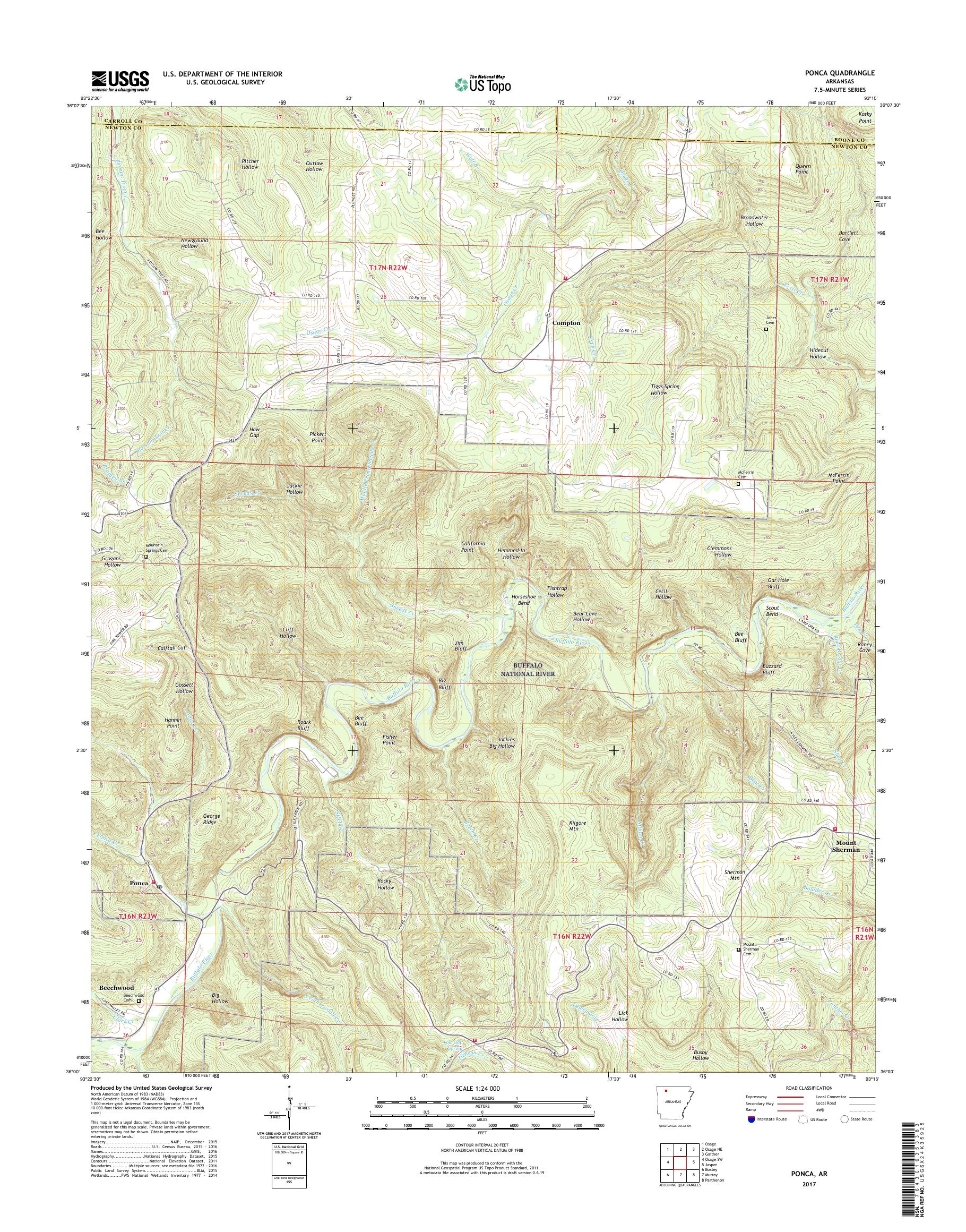 MyTopo Ponca, Arkansas USGS Quad Topo Map