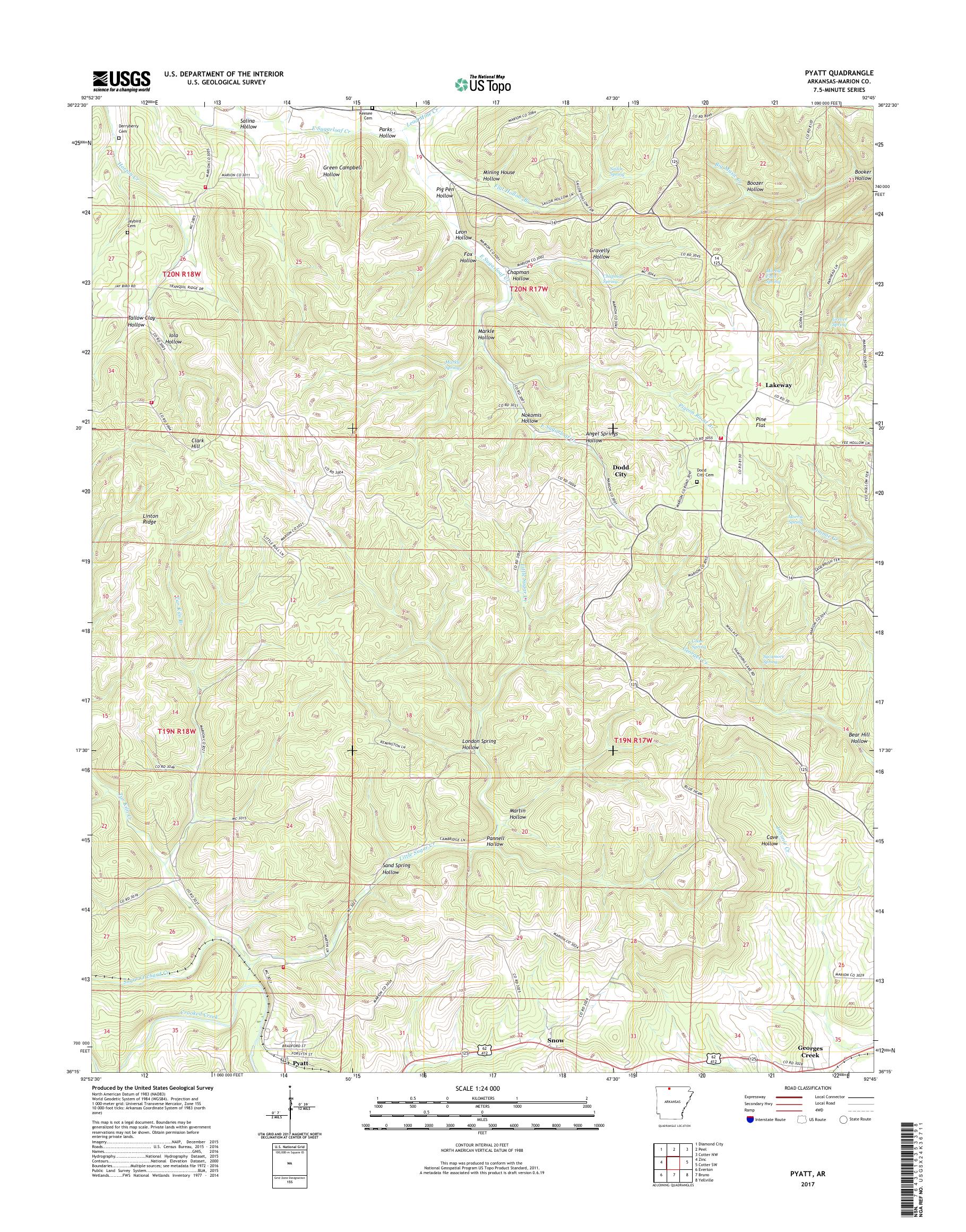 MyTopo Pyatt, Arkansas USGS Quad Topo Map
